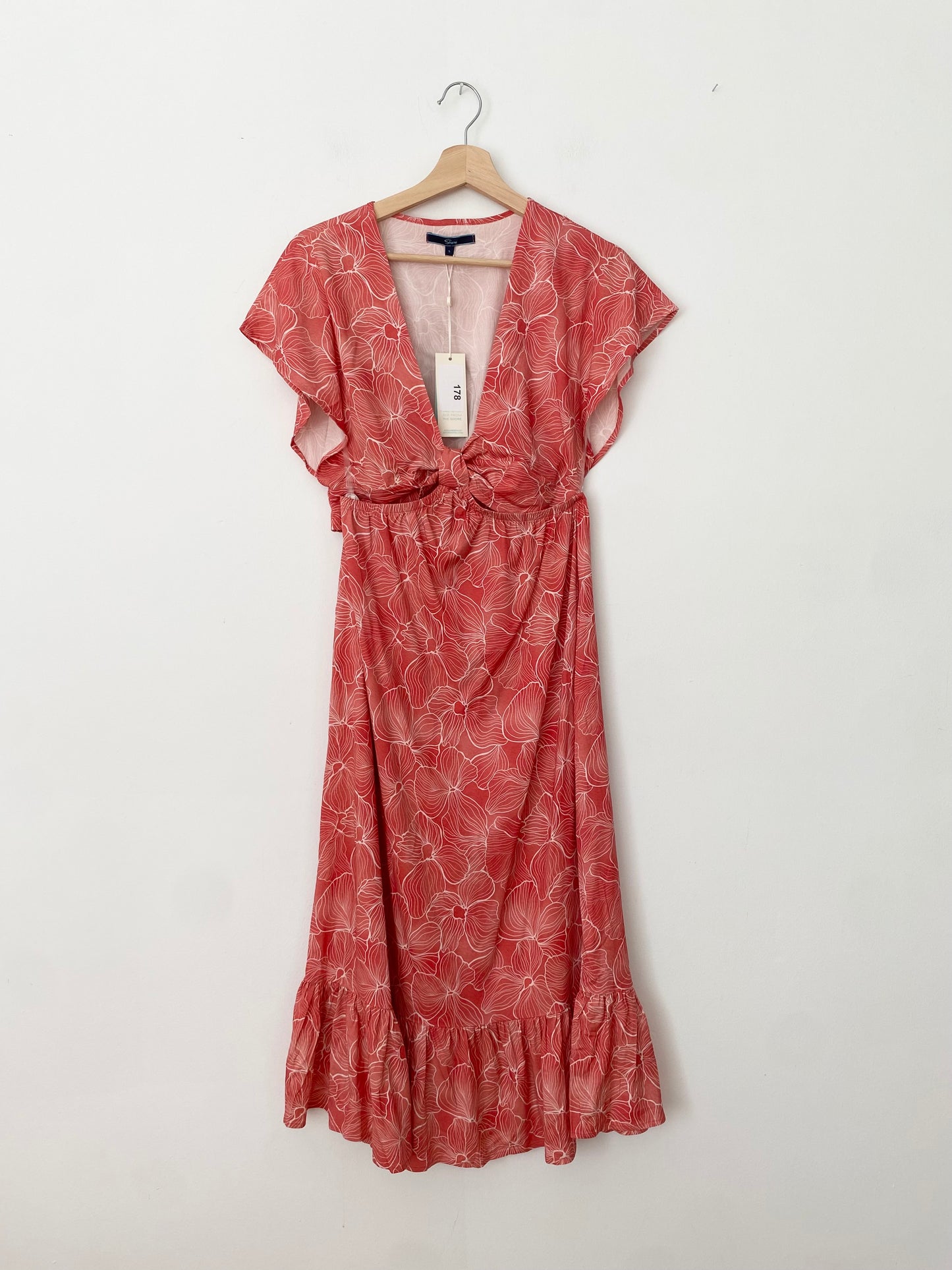 Robe midi dos nu SHORE à fleurs corail *Plusieurs tailles*