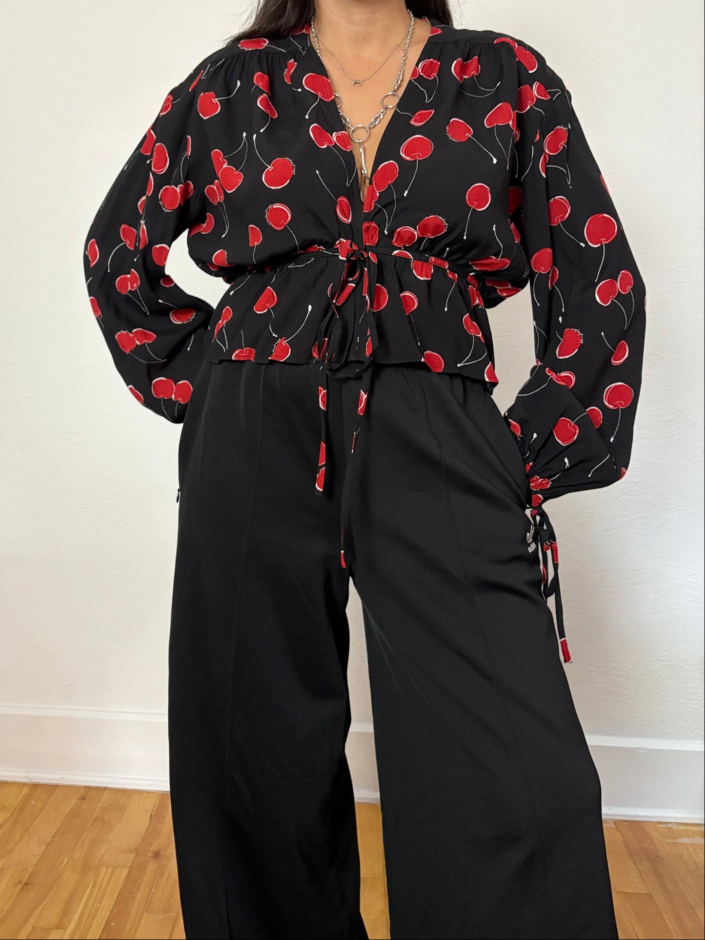 The kooples cherry printed crop blouse M/L