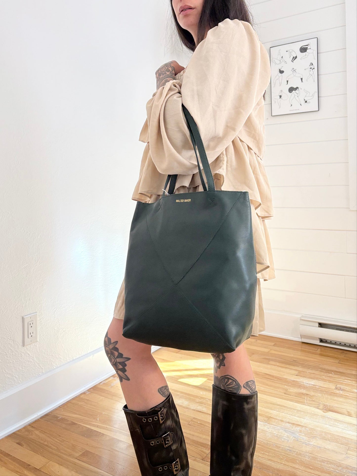 Walter Baker leather ledger tote bag