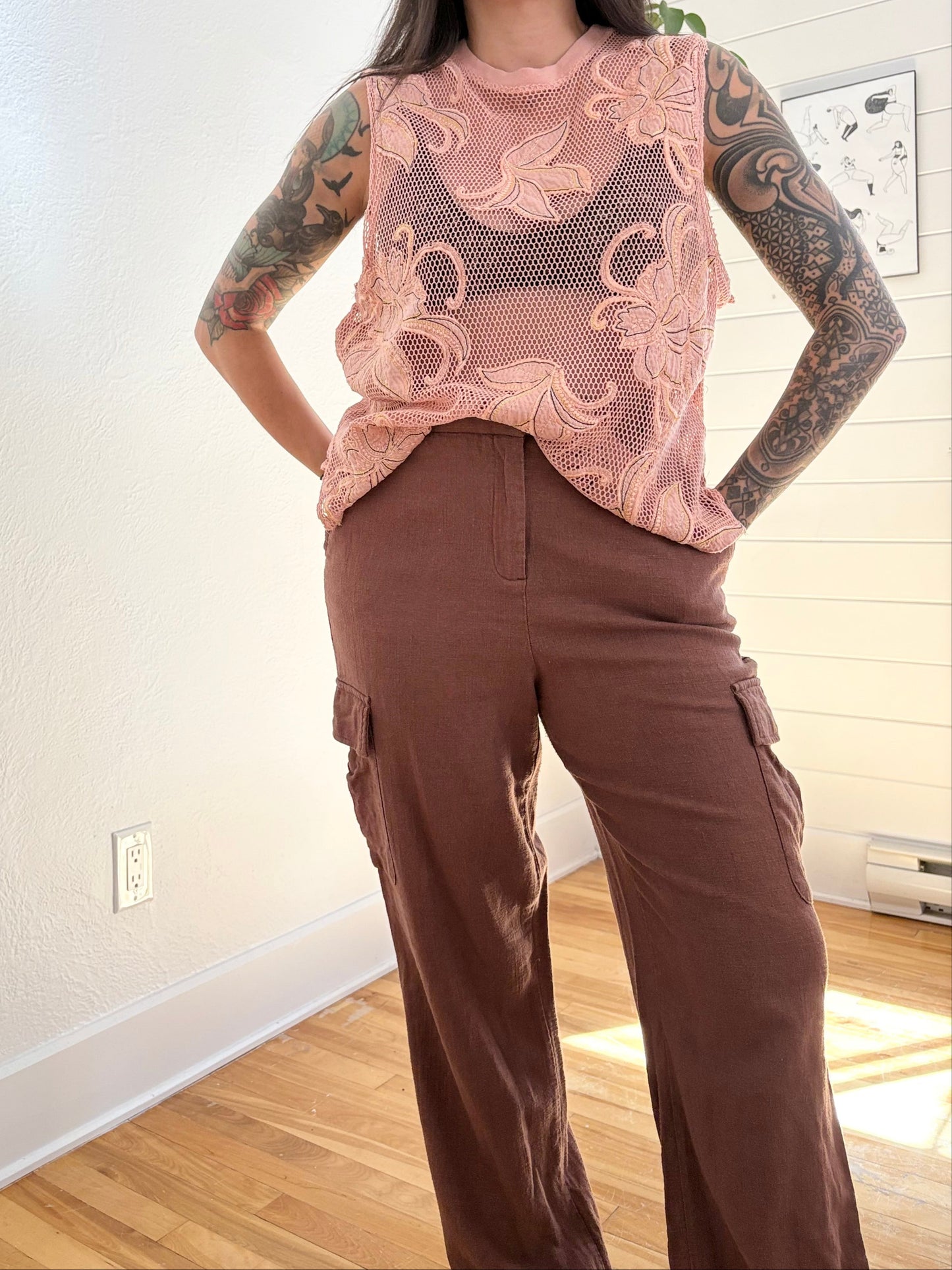 Free People floral mesh top S/M