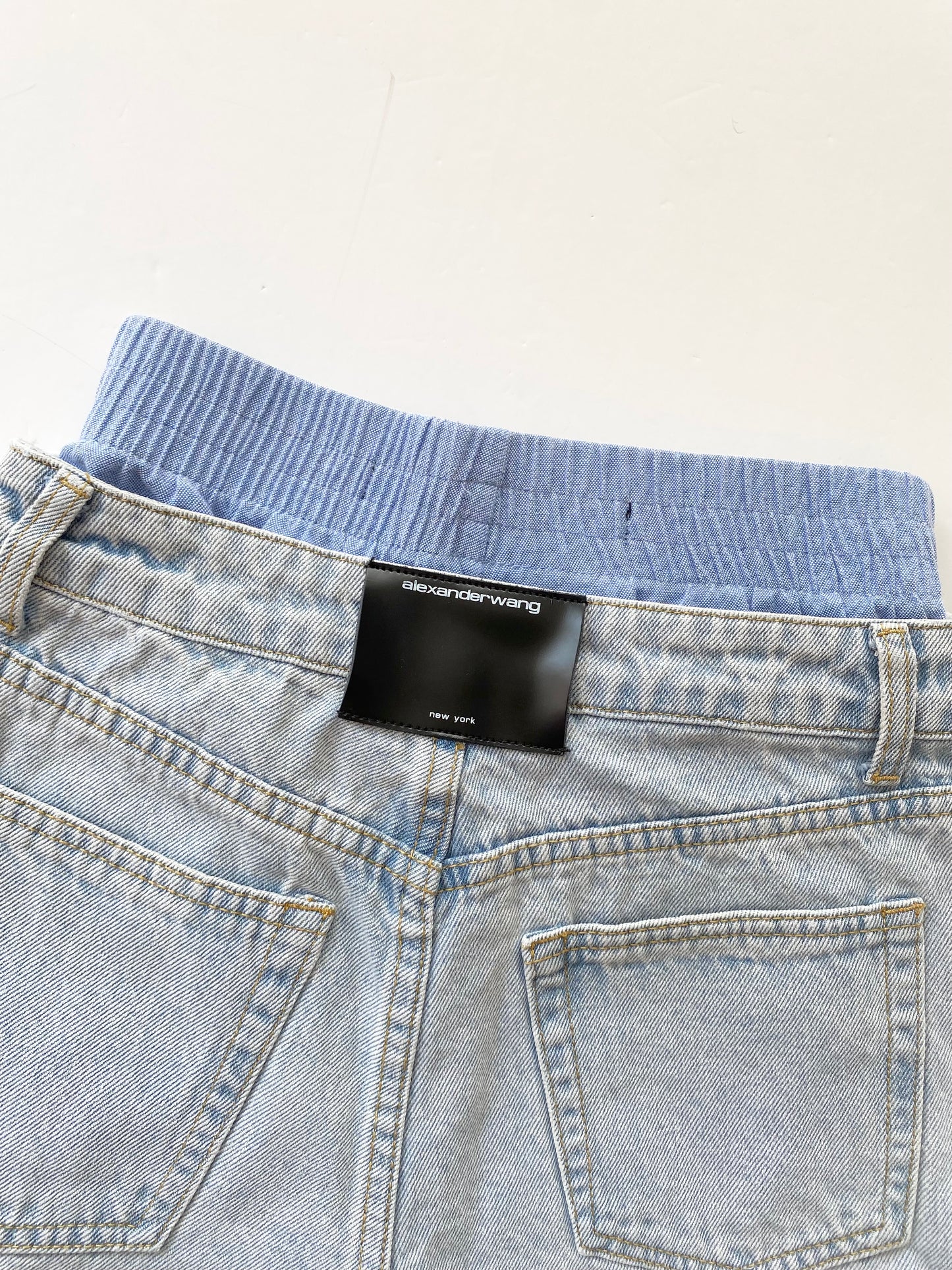 Alexander wang blue boxer layered distressed denim shorts W24