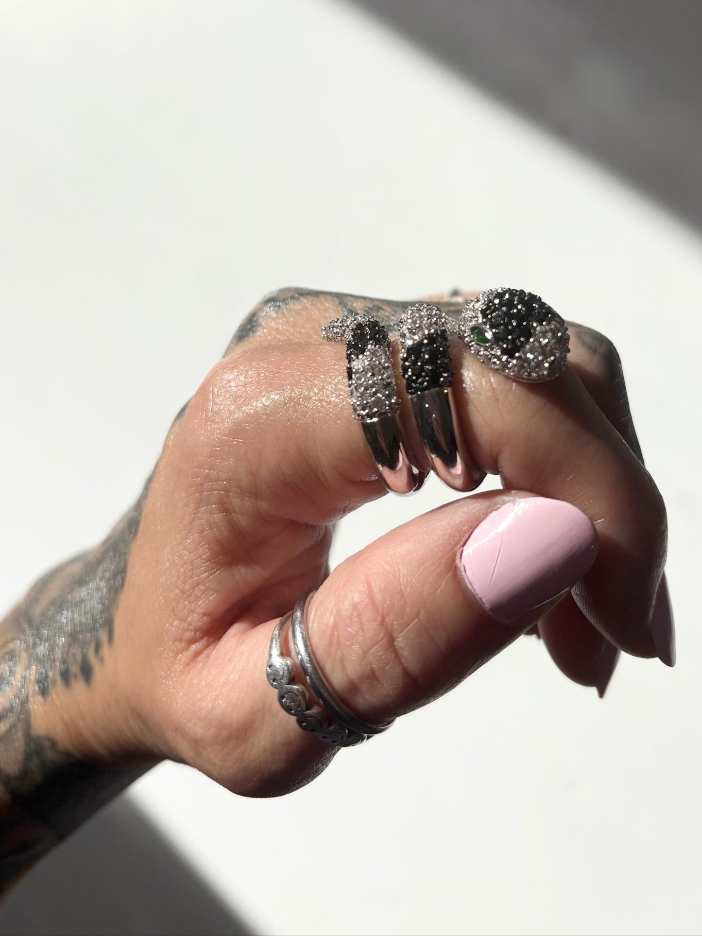 Noir NYC silver CZ pavé snake ring