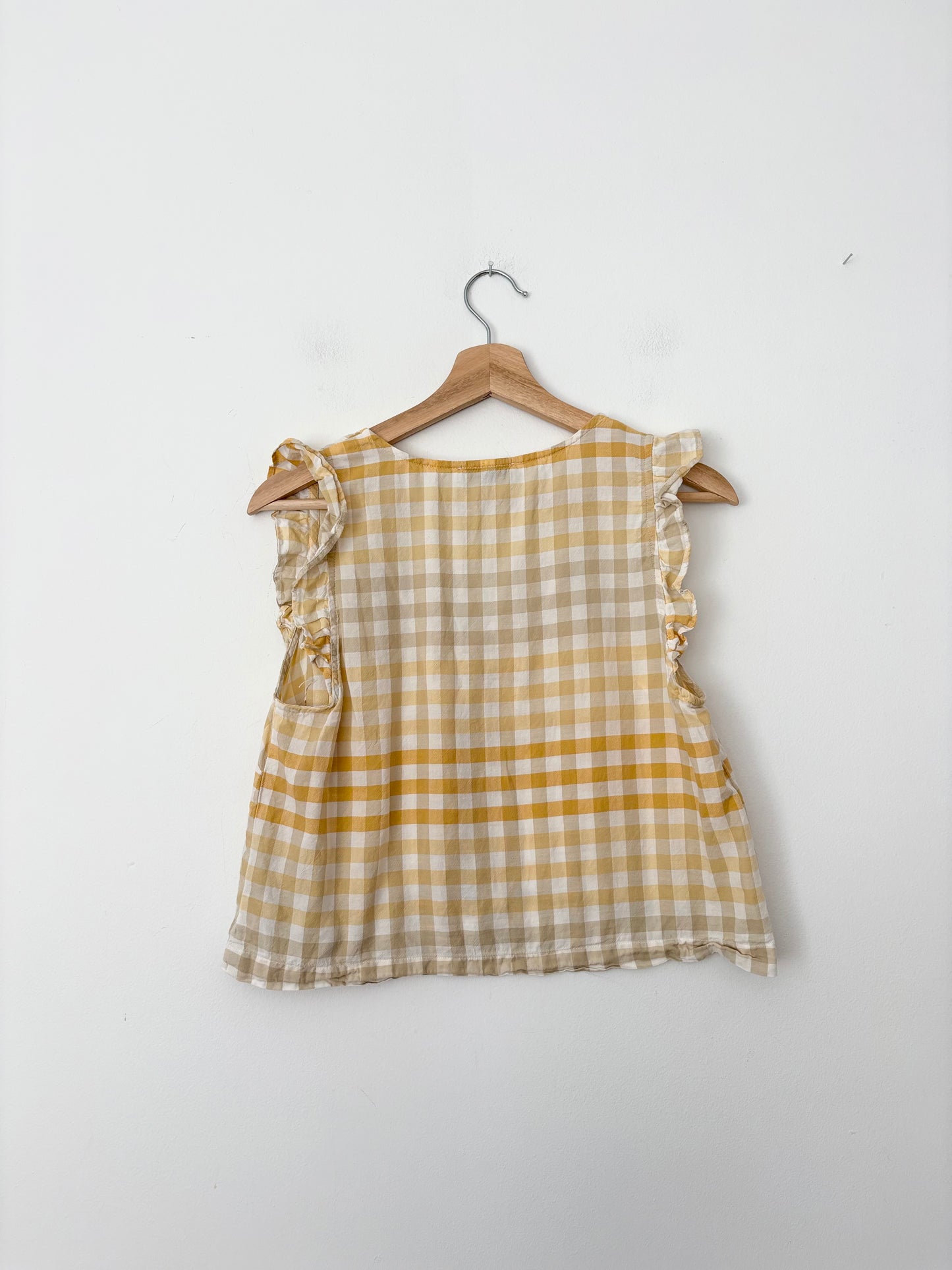Madewell gingham ruffle sleeveless blouse Small