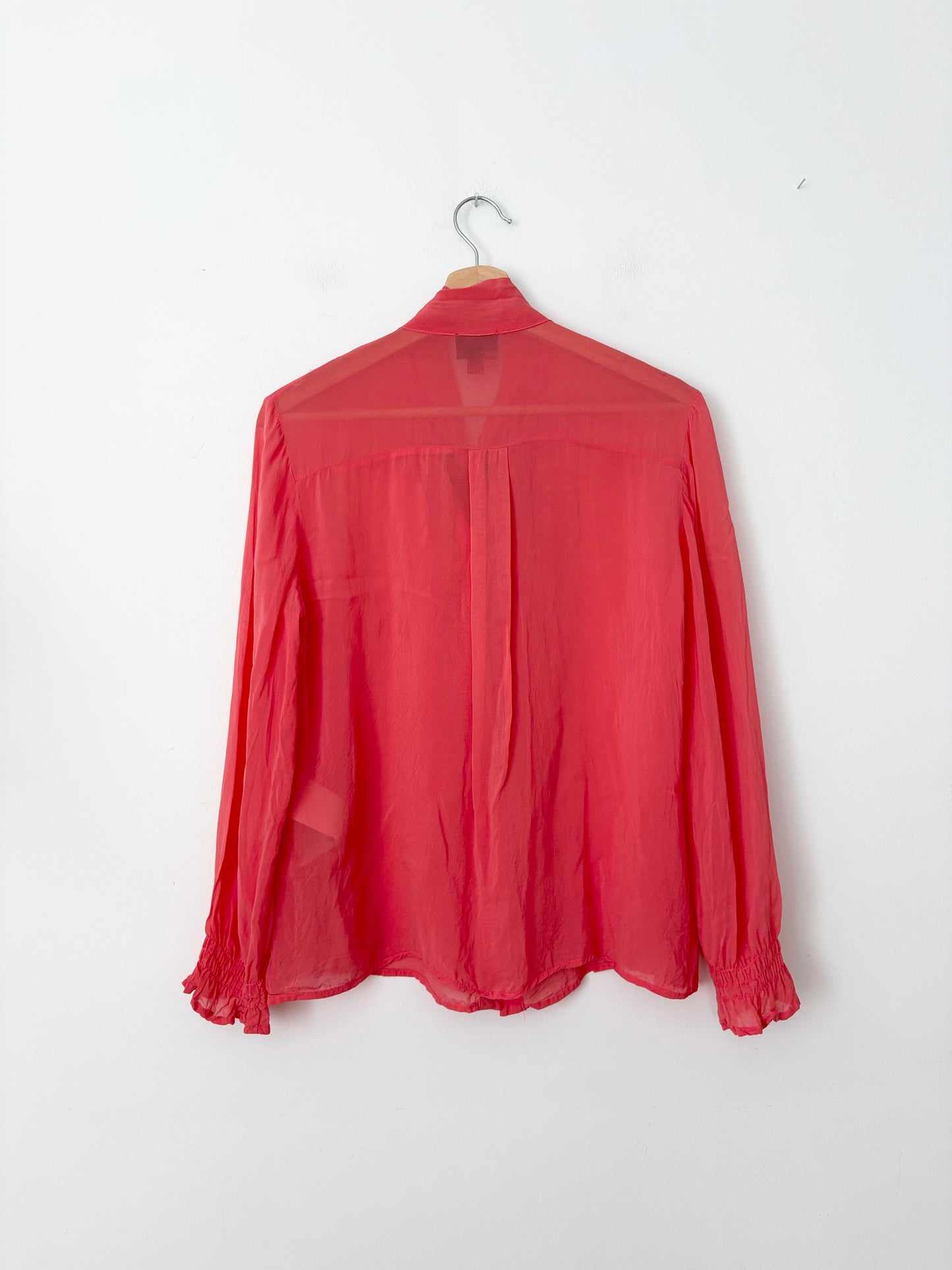 Just Cavalli coral ruffle trim sheer blouse Large