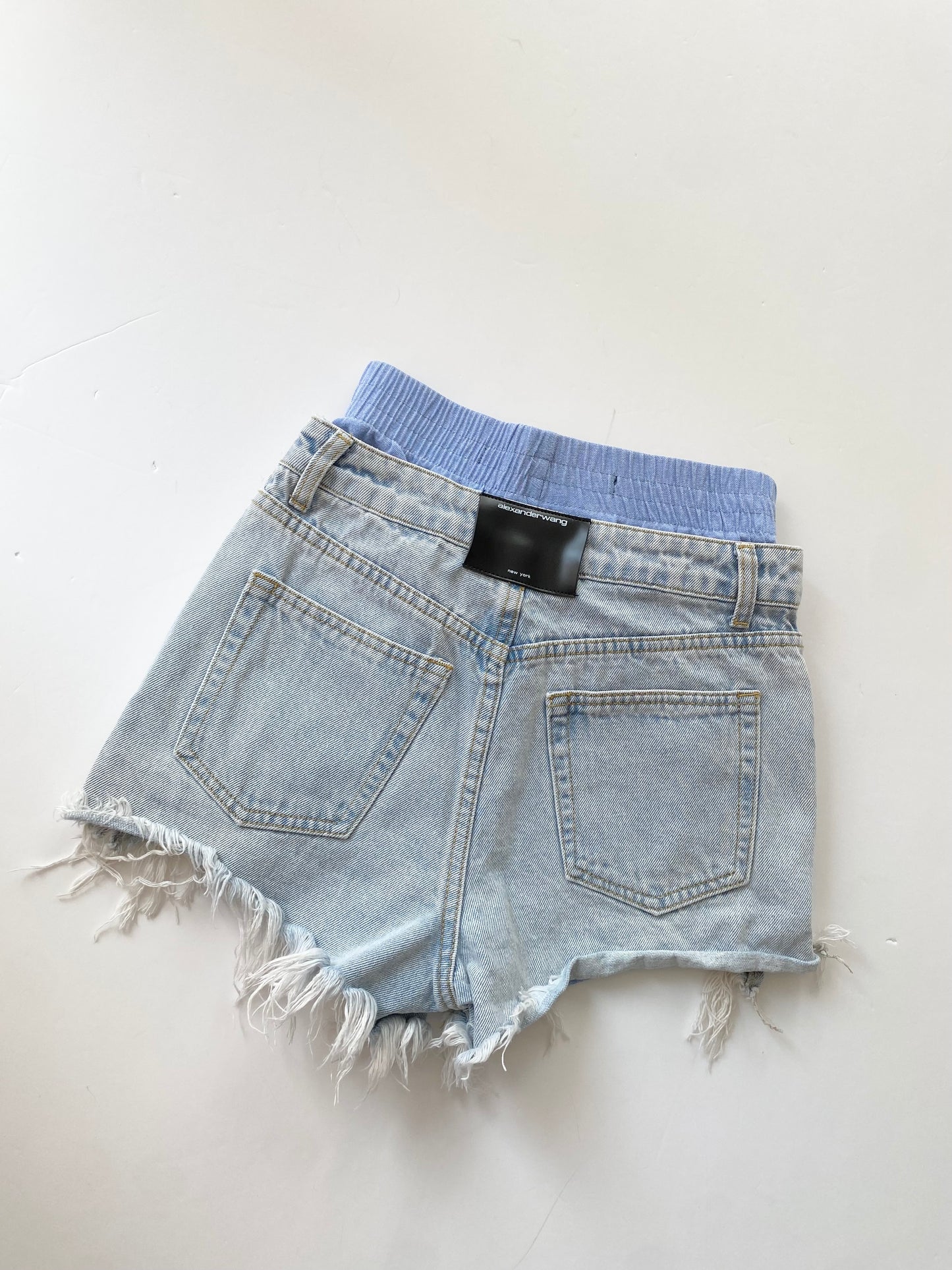 Alexander wang blue boxer layered distressed denim shorts W24