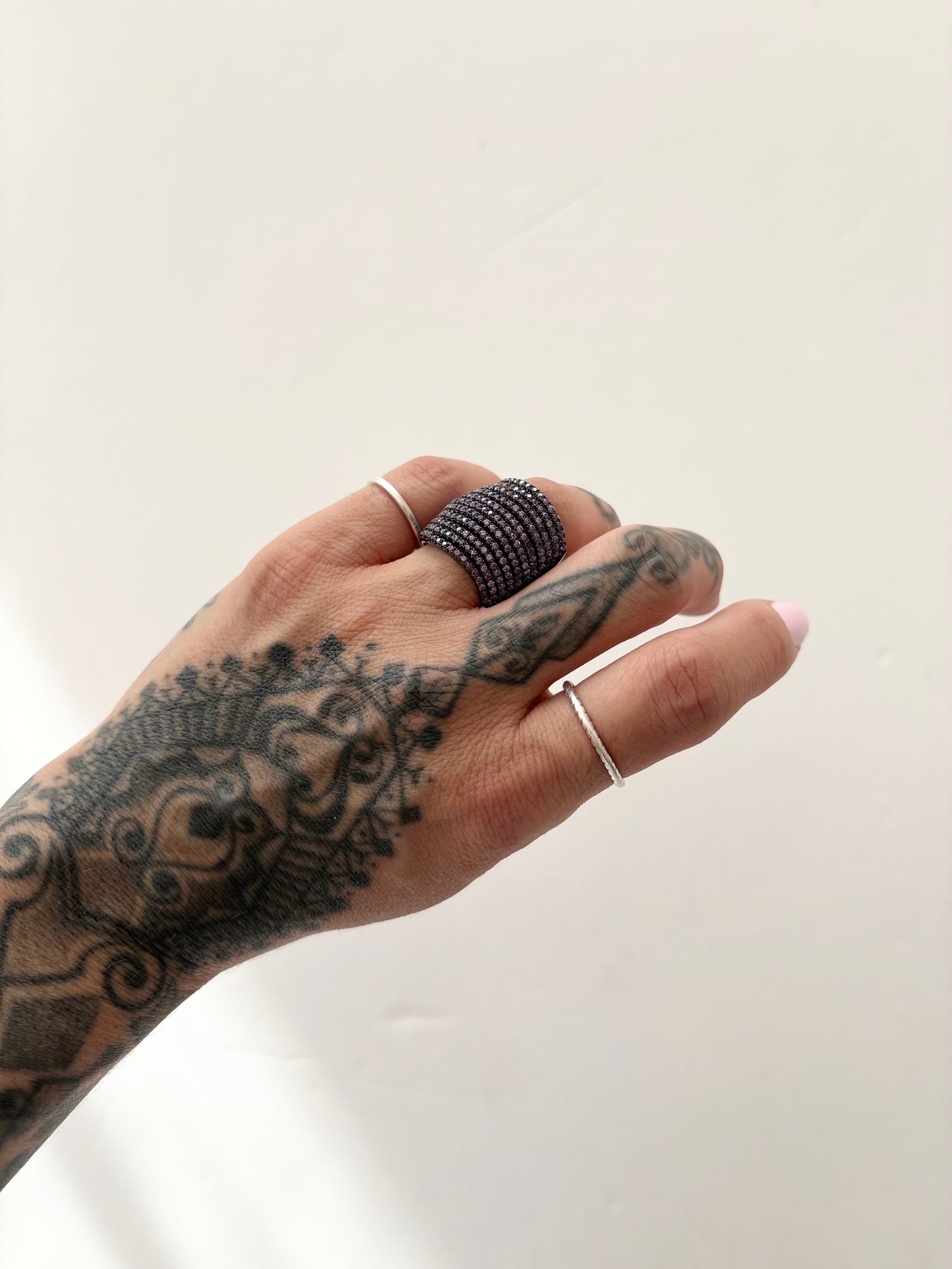 Noir NYC purple crystal spiral ring