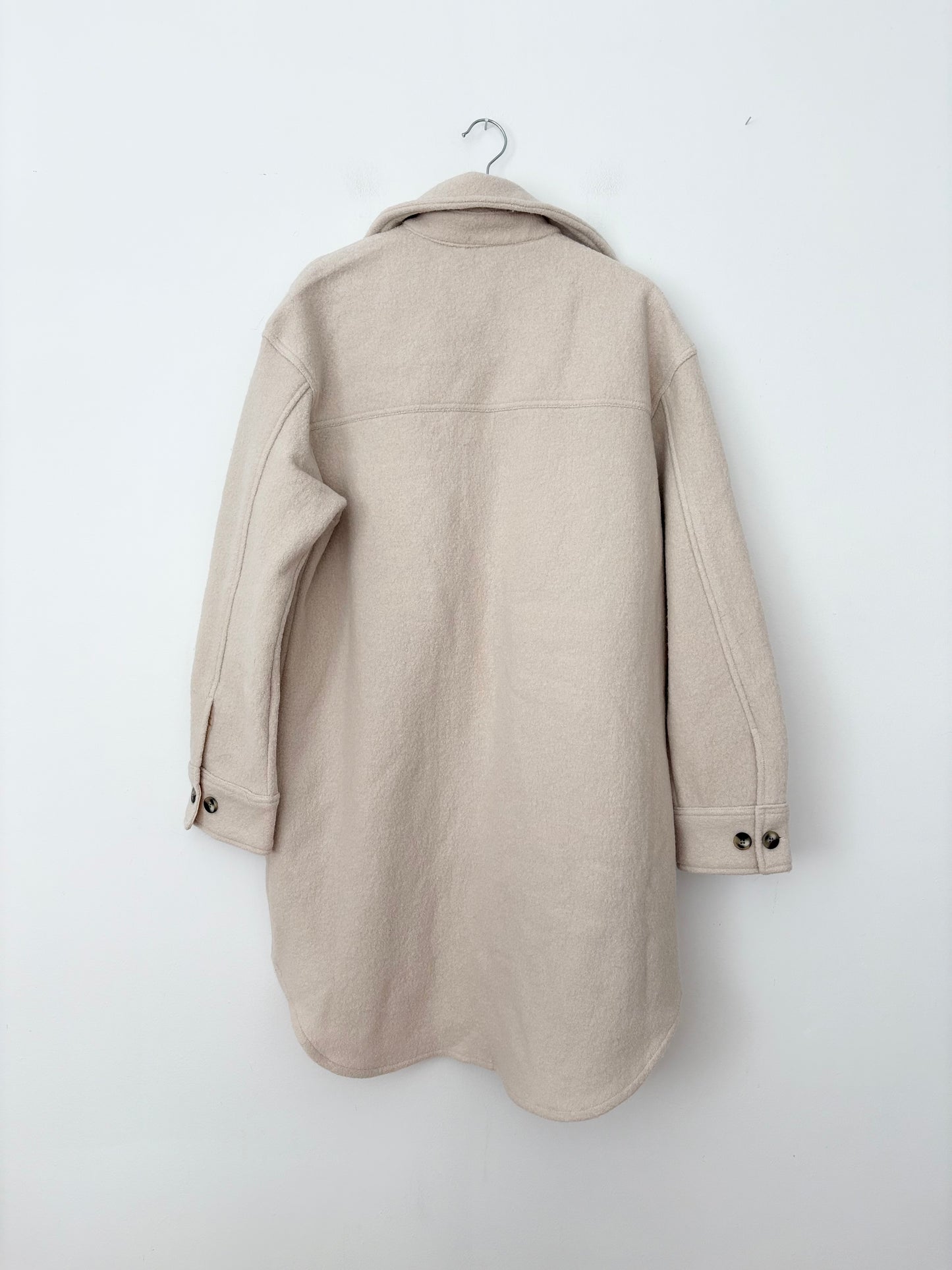 Quince boiled wool long shirt jacket Large