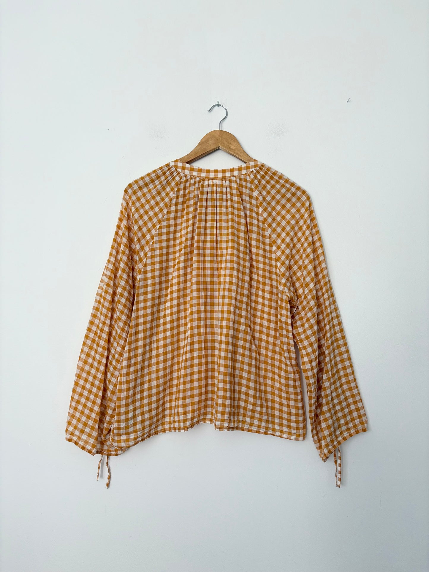 GAP ruched sleeve gingham top Large