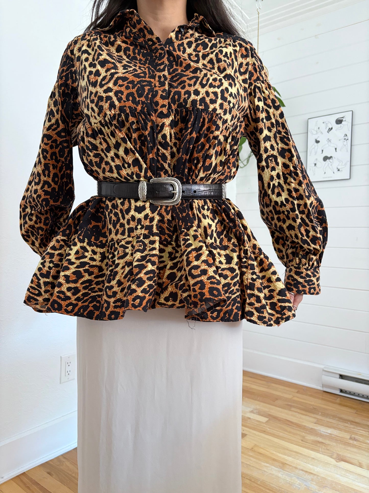 Topshop leopard tiered blouse M/L