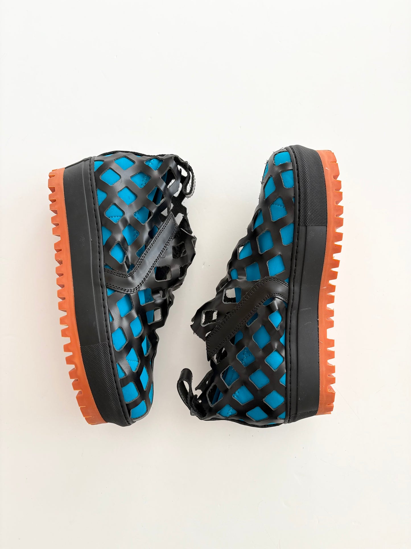 Marques Almeida laser cut caged platform sneakers US7