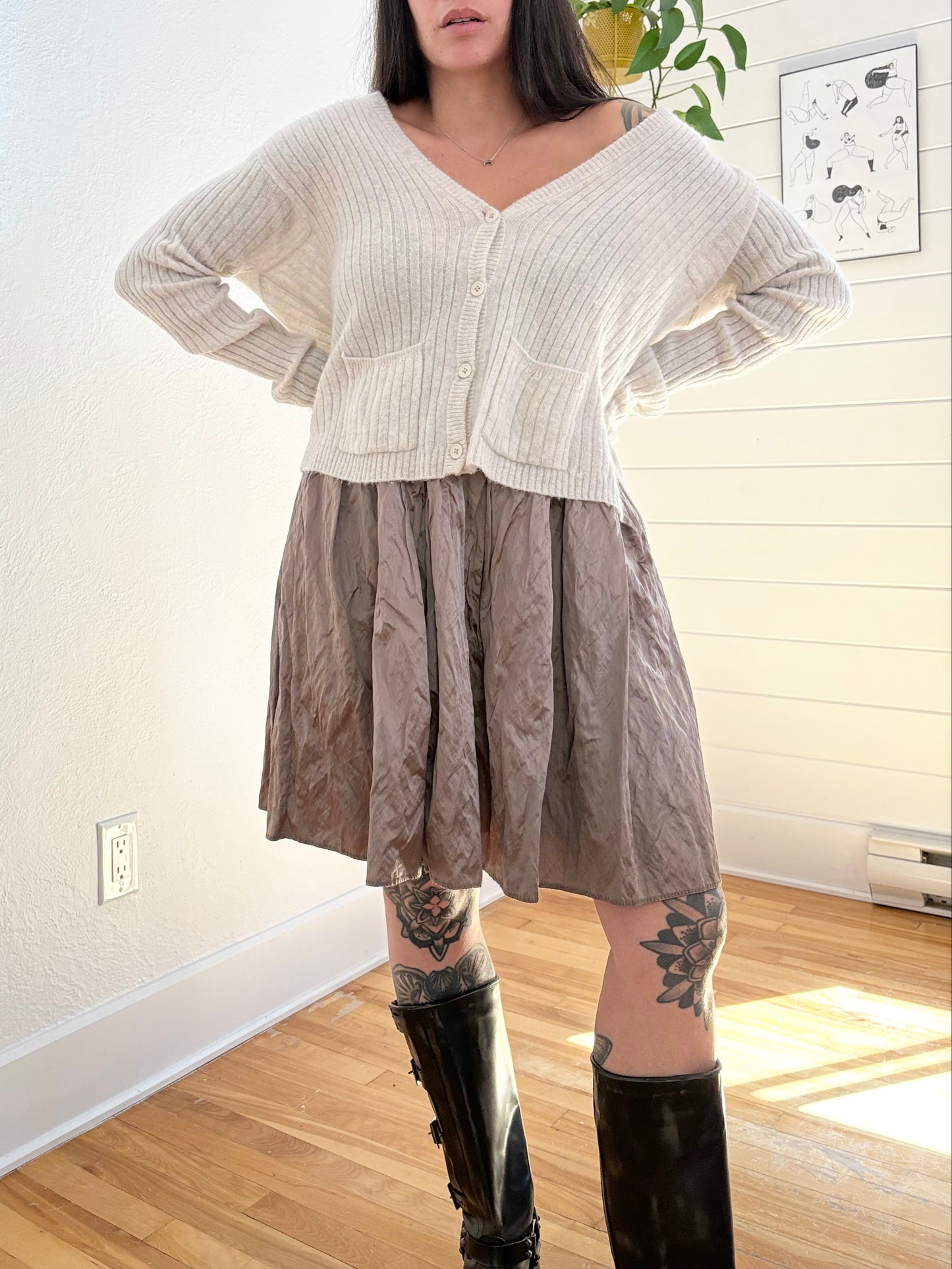 Jupe midi froissée enduite vintage M/L