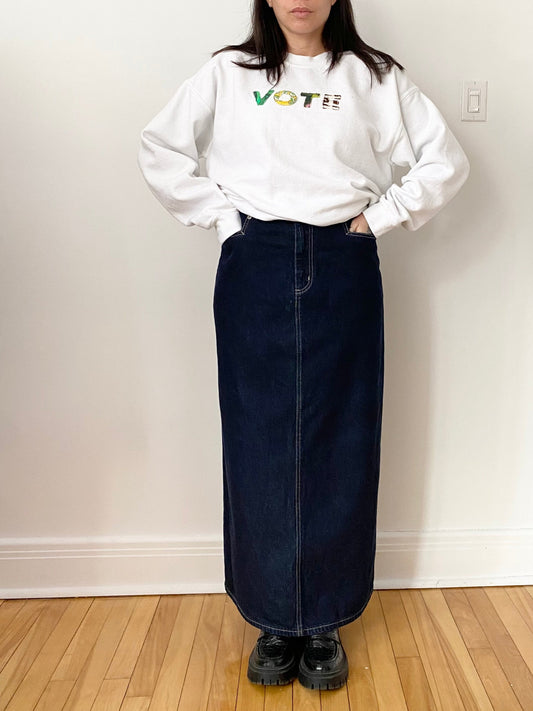Jupe longue en jean contrasté vintage M/L