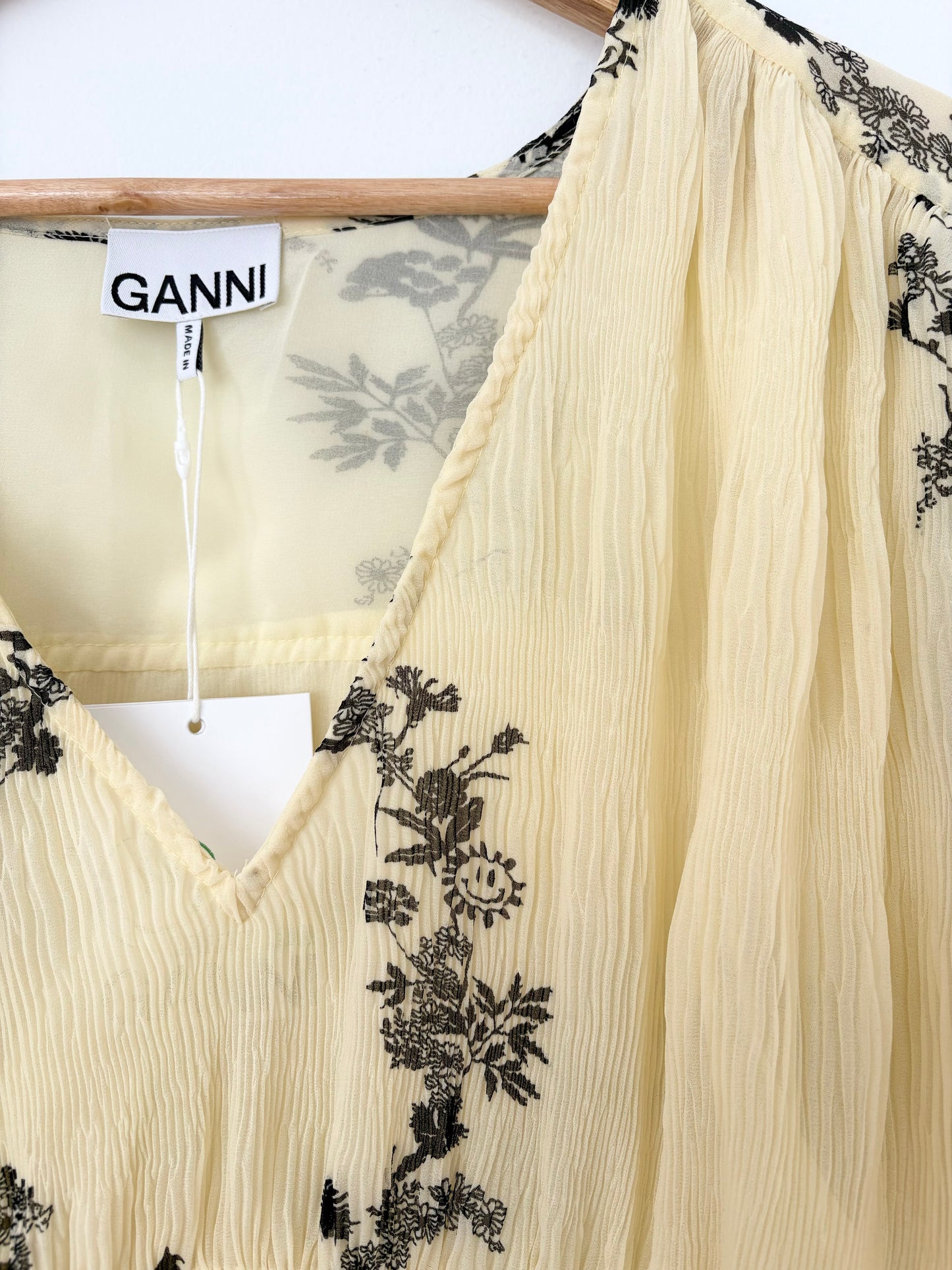 Ganni Floral pleated georgette mini dress L/XL