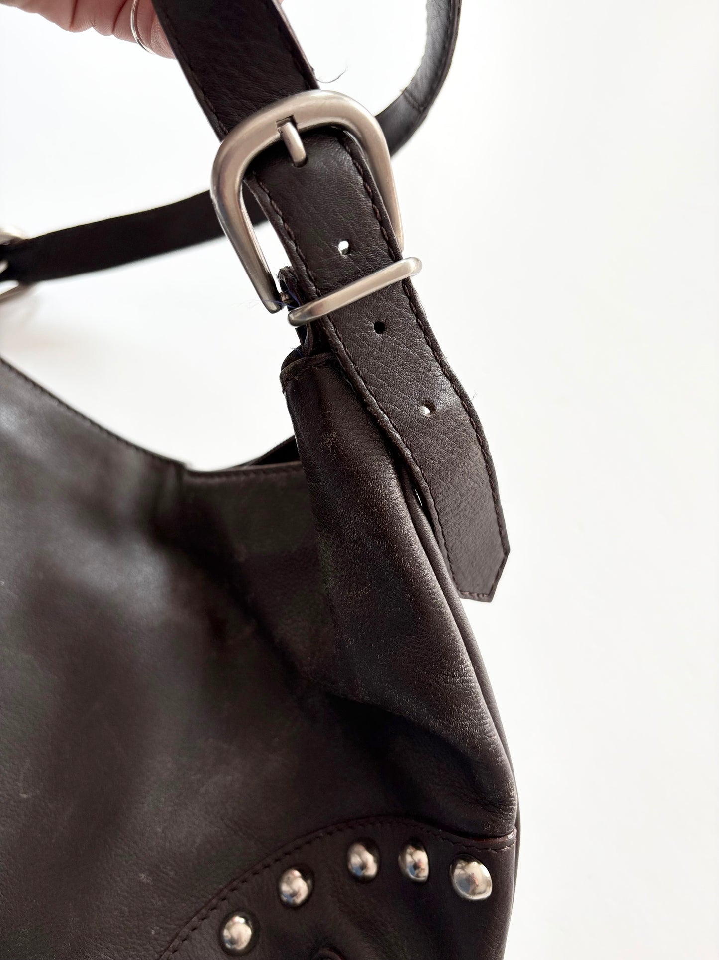 Vintage leather studded shoulder bag