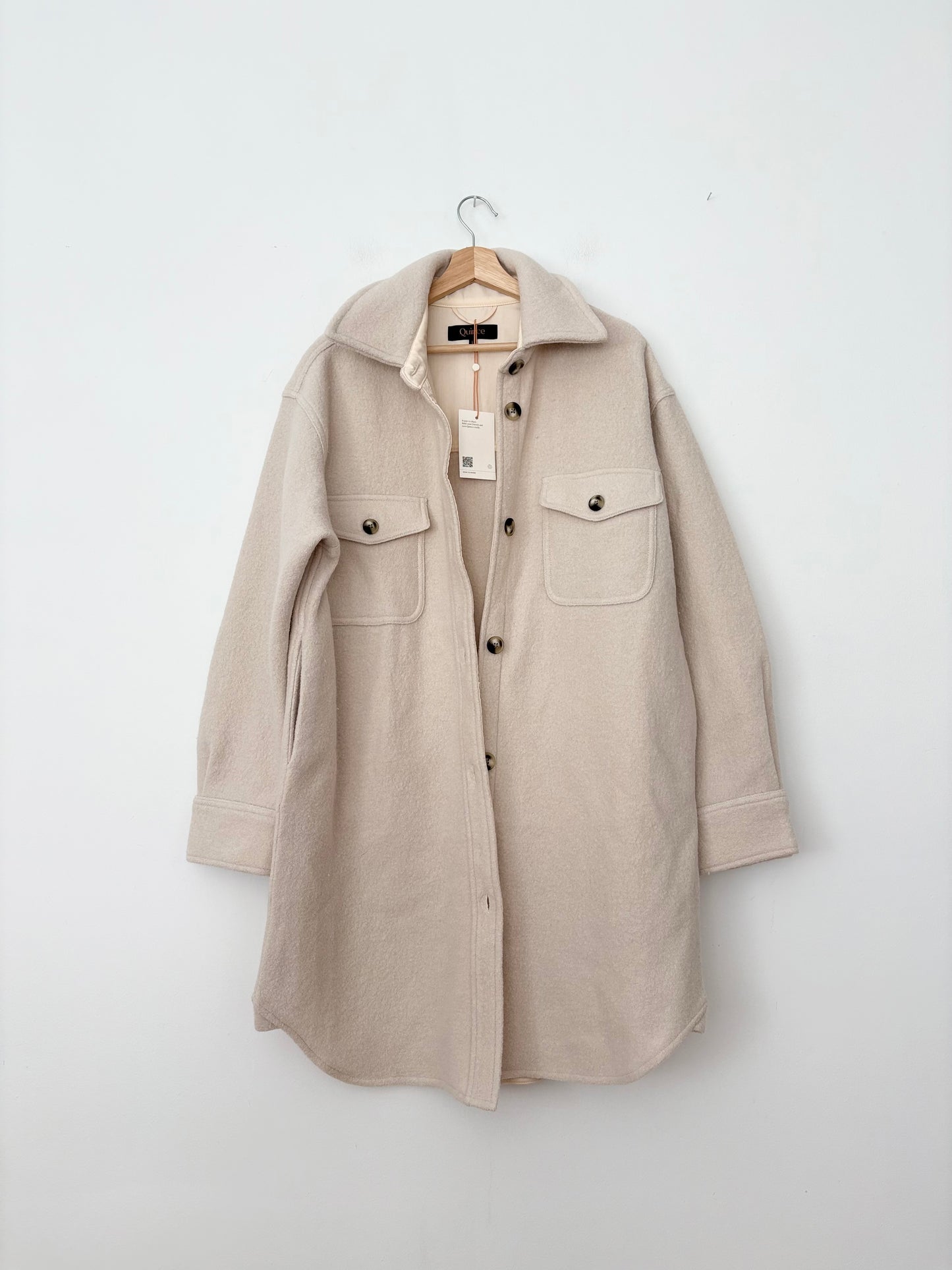 Quince boiled wool long shirt jacket Large