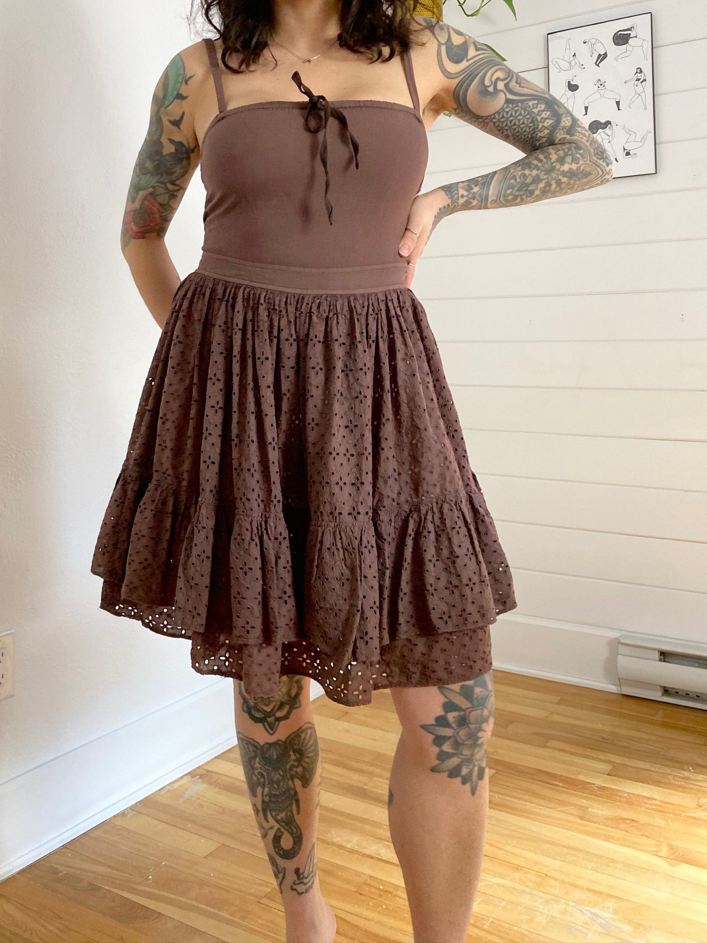 Mini-robe marron chocolat à œillets Fiorucci Medium