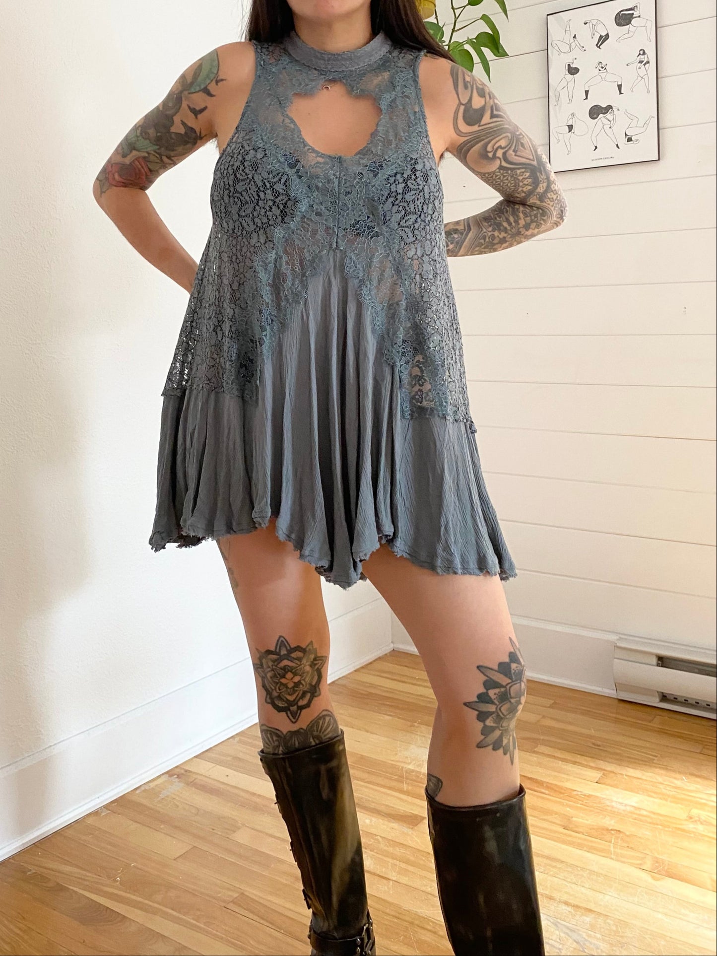 Free People sheer lace high neck dress Medium