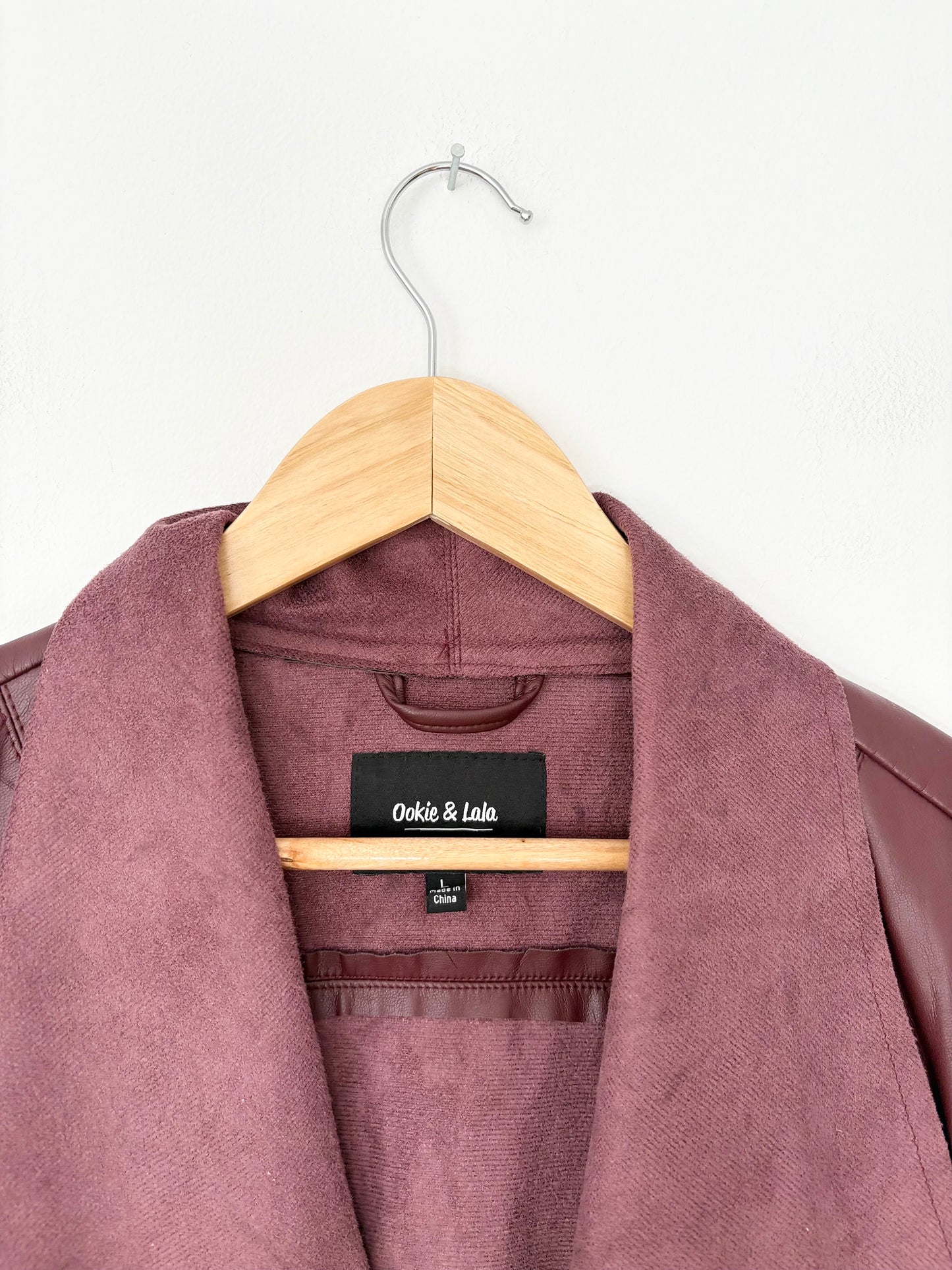 Ookie & Lala drape faux leather coat Large