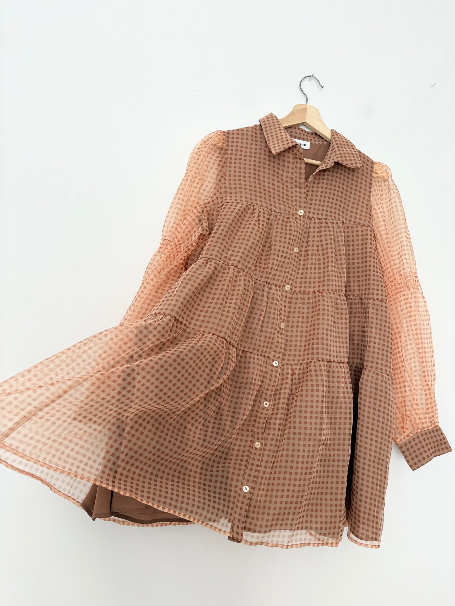 En saison organza check print tiered dress Large