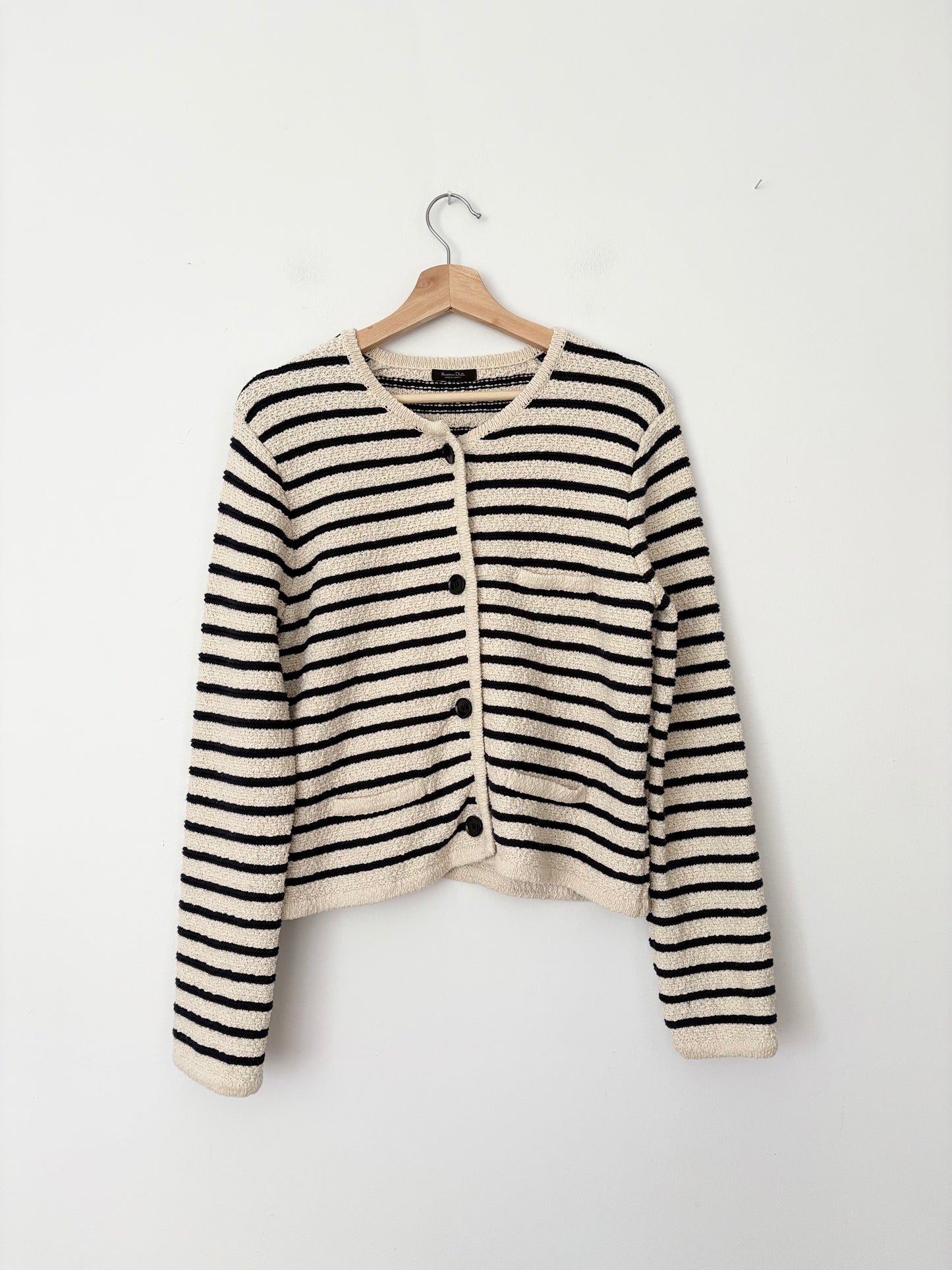 Massimo Dutti stripe textured knit cardigan Medium