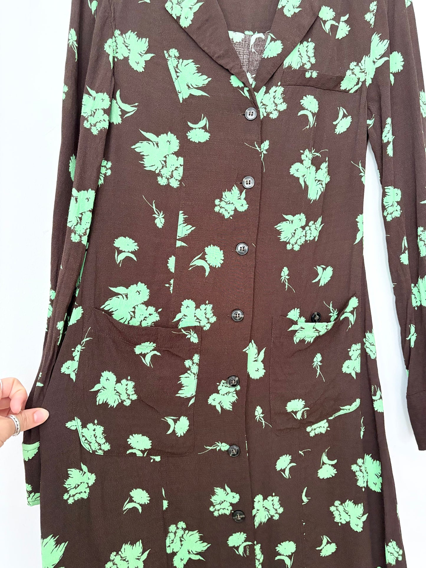 Ganni floral printed crepe shirtdress Medium