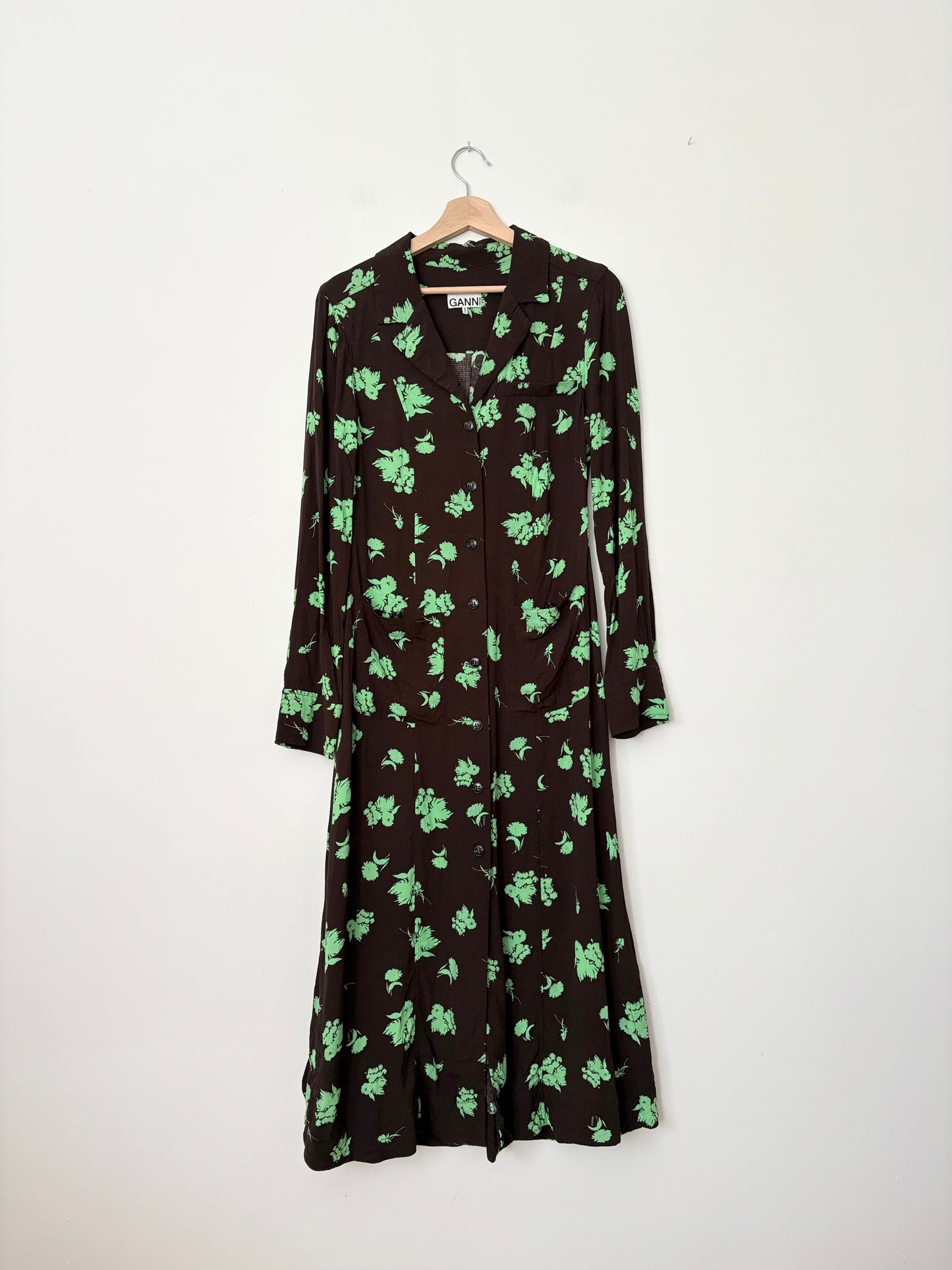 Ganni floral printed crepe shirtdress Medium