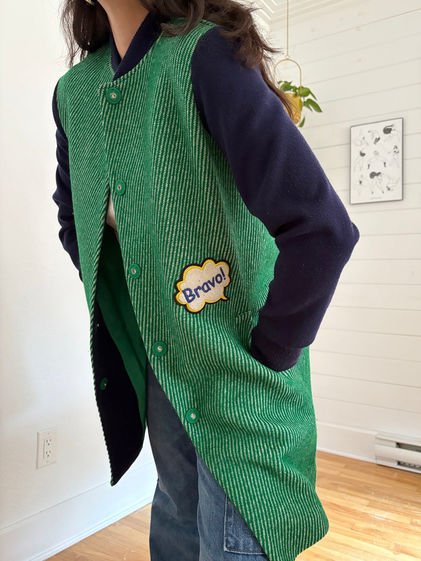 Manteau colorblock en laine mélangée ocre XS