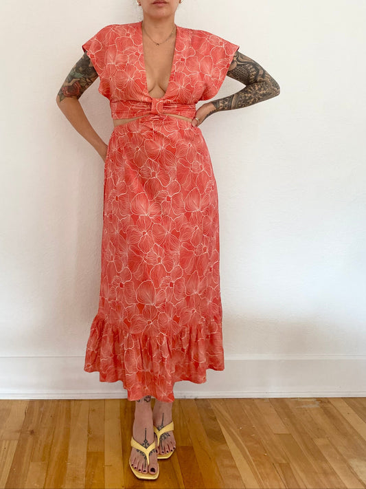 SHORE open back midi dress in coral floral *Multiple Sizes*