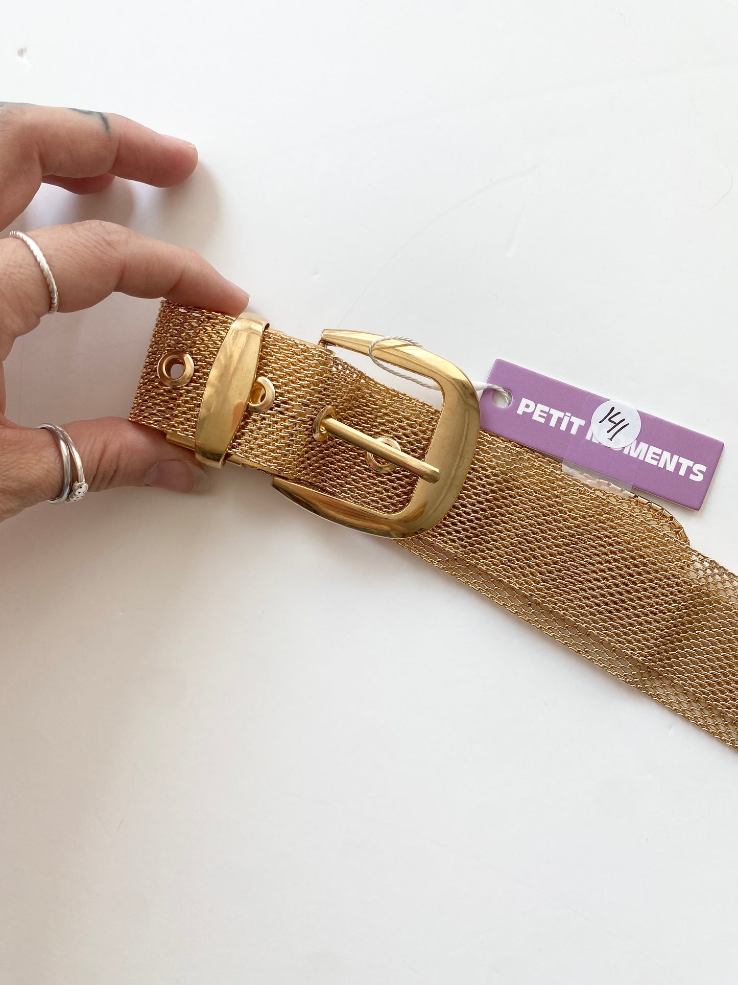 Petits moments gold metal mesh belt L/XL