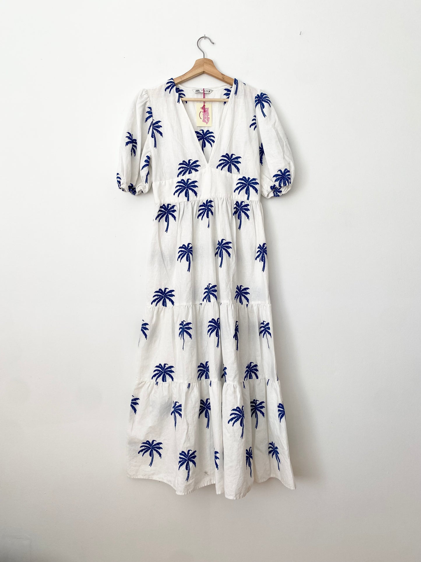 Zara palm tree embroidered maxi dress S/M