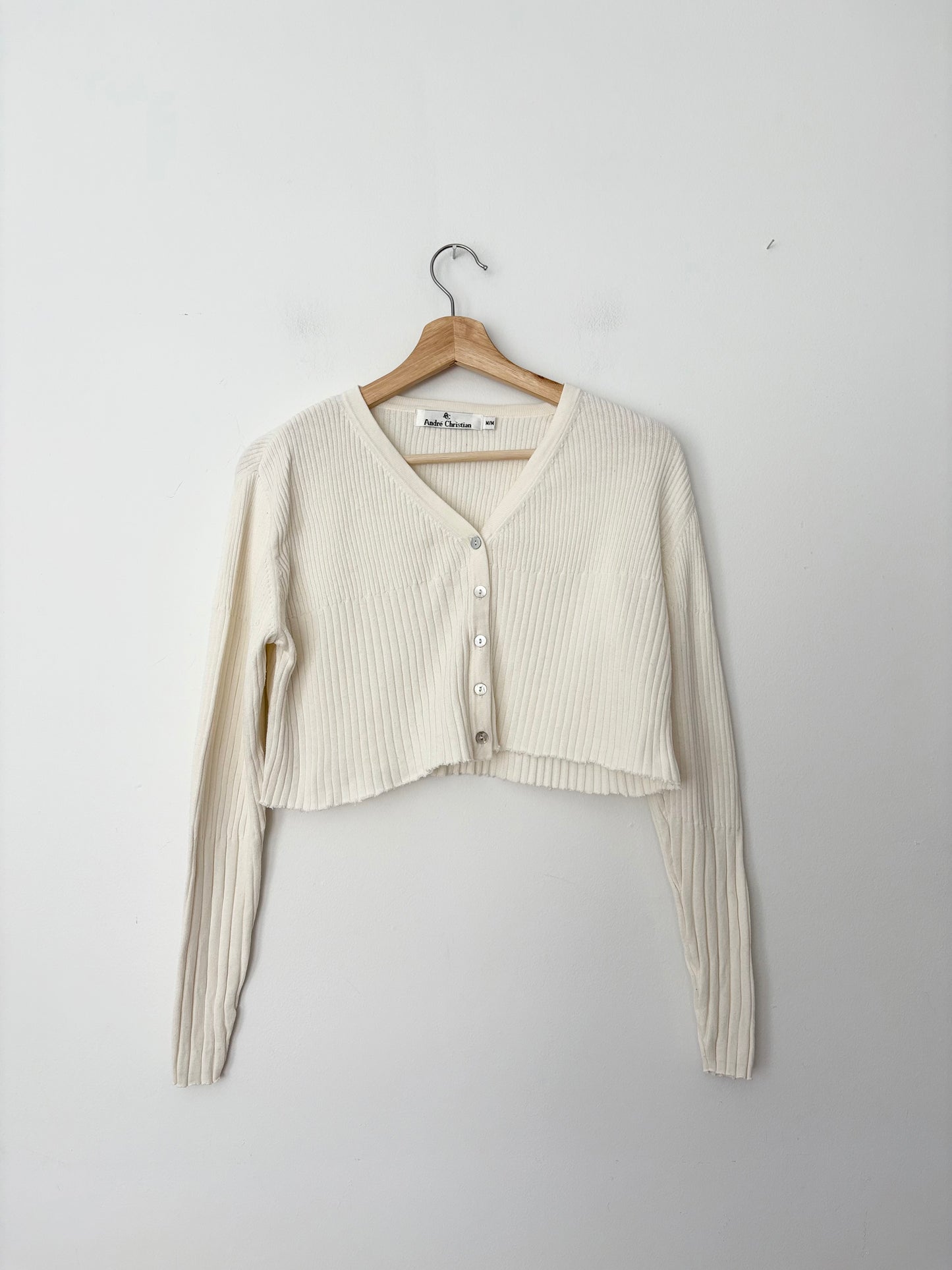 Vintage André Christian crop ribbed cardigan Medium