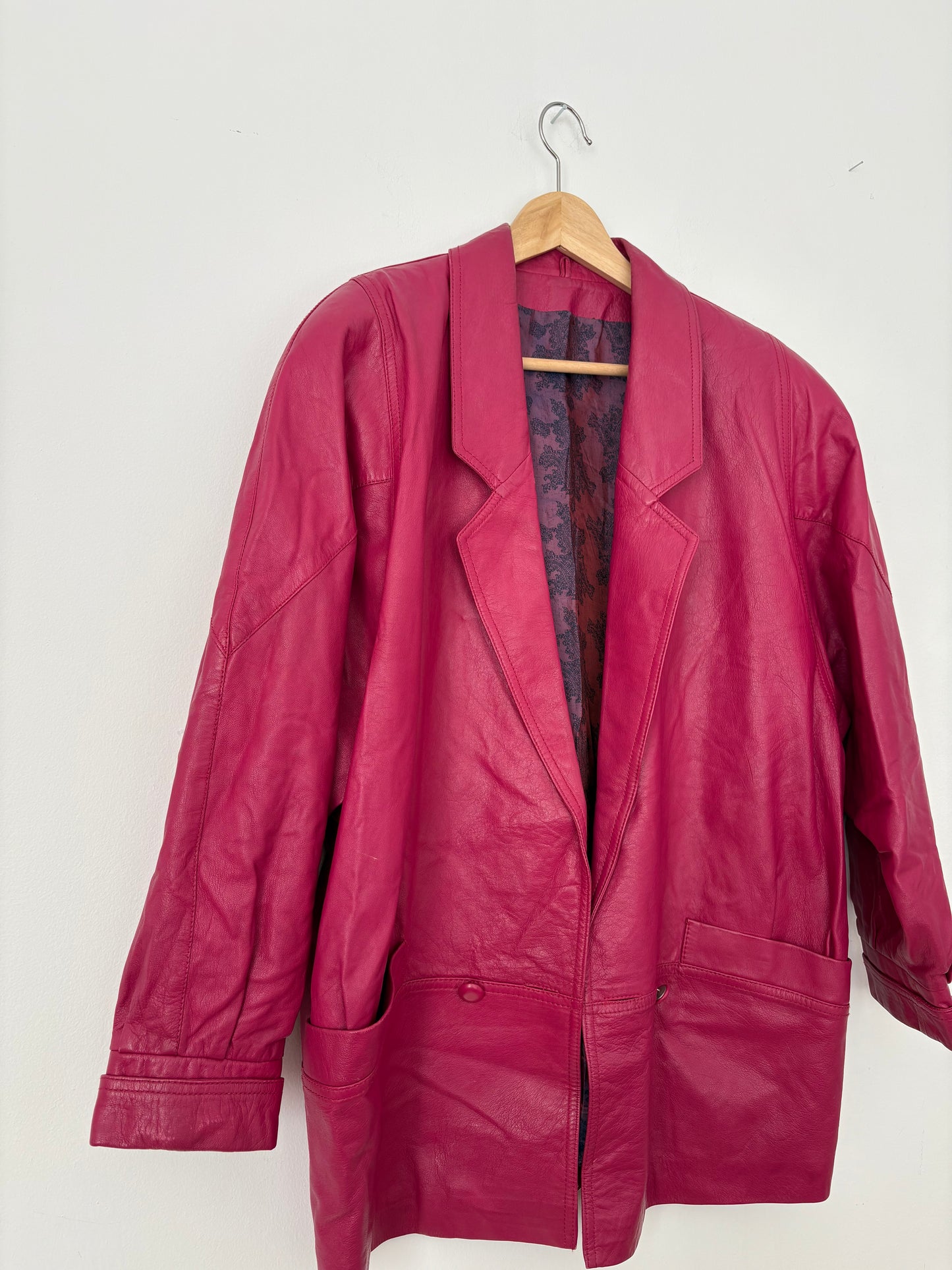 Veste en cuir rose vintage XL
