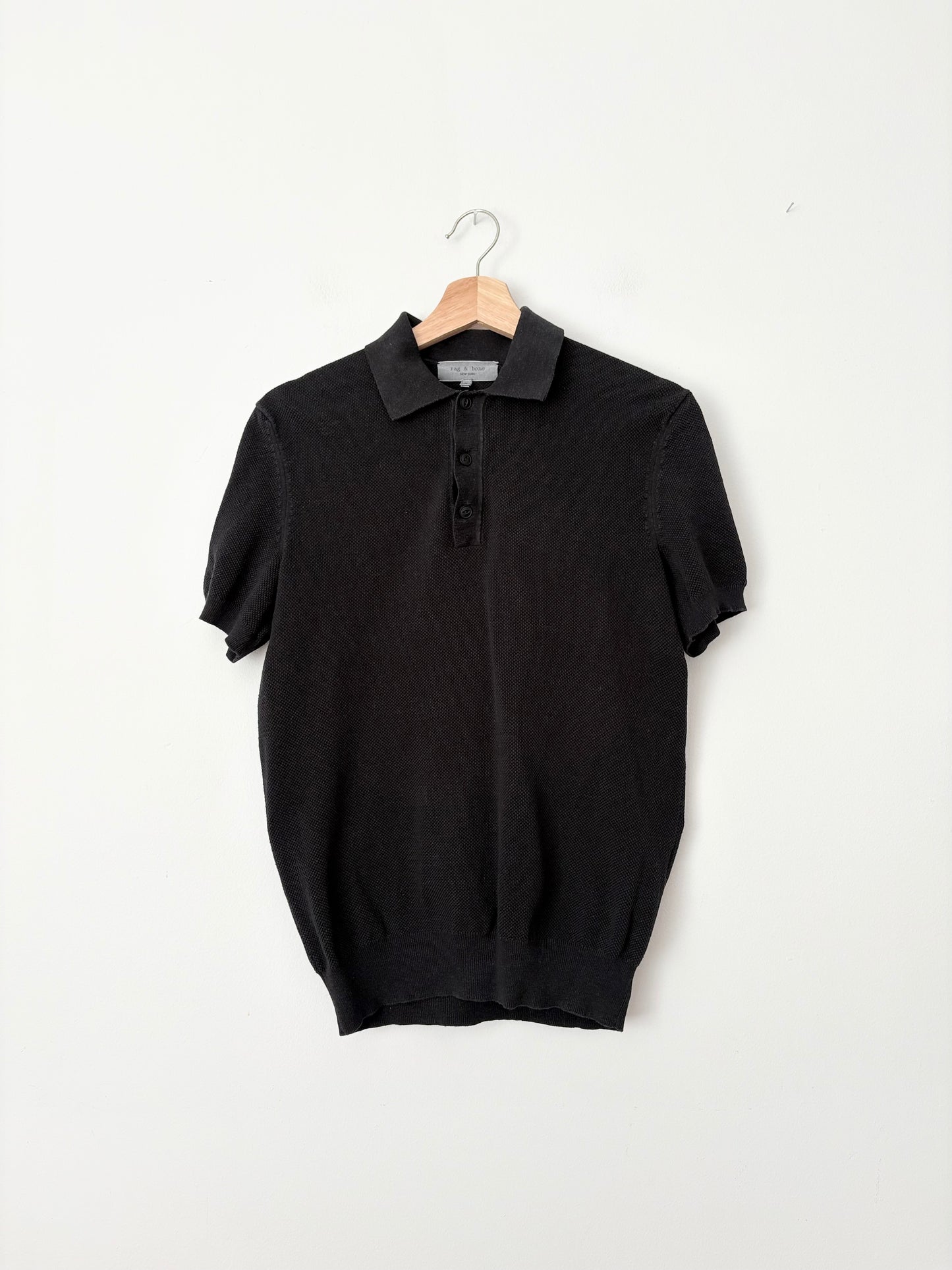Rag & Bone hemp blend piqué polo shirt Medium