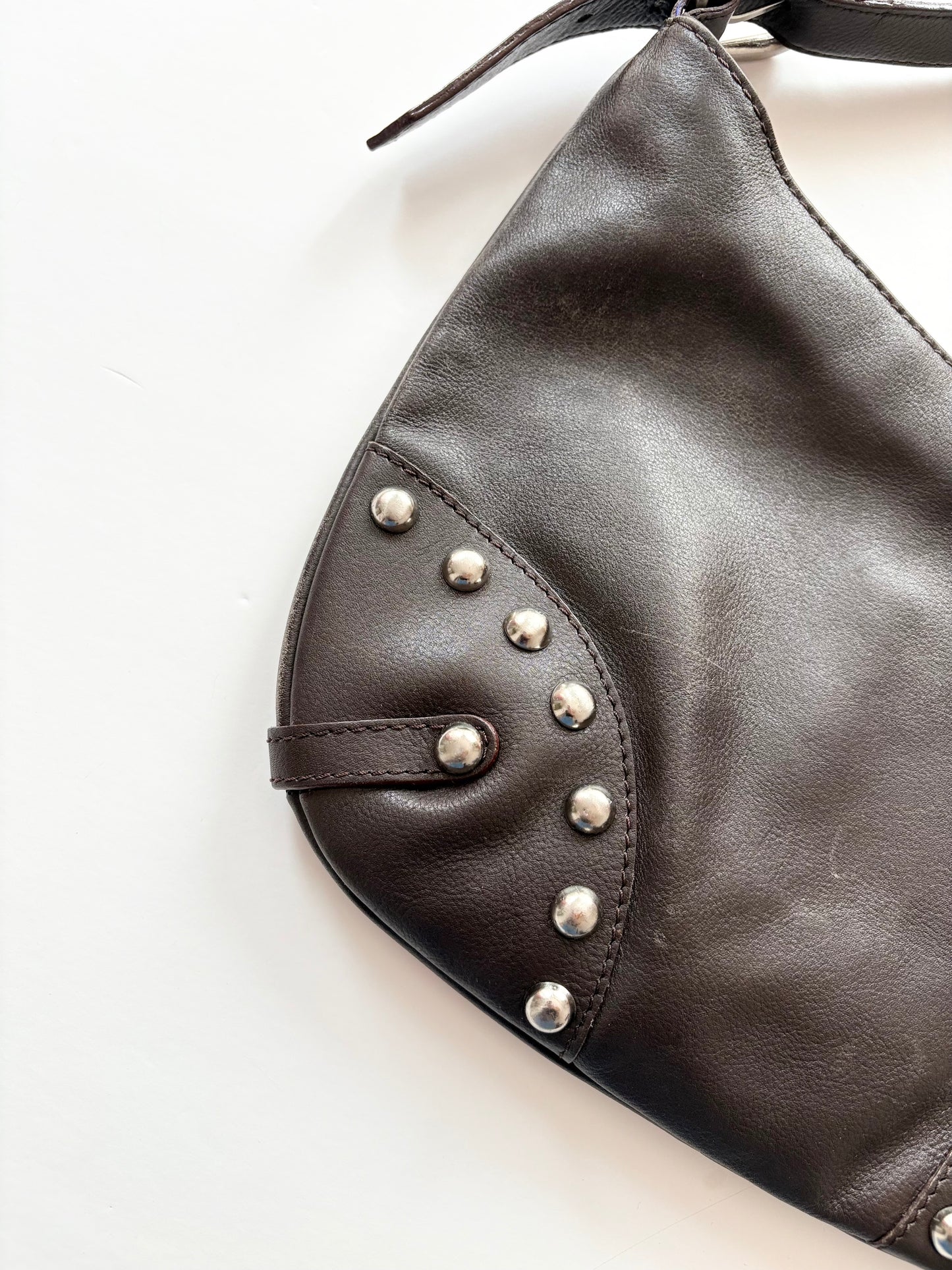 Vintage leather studded shoulder bag