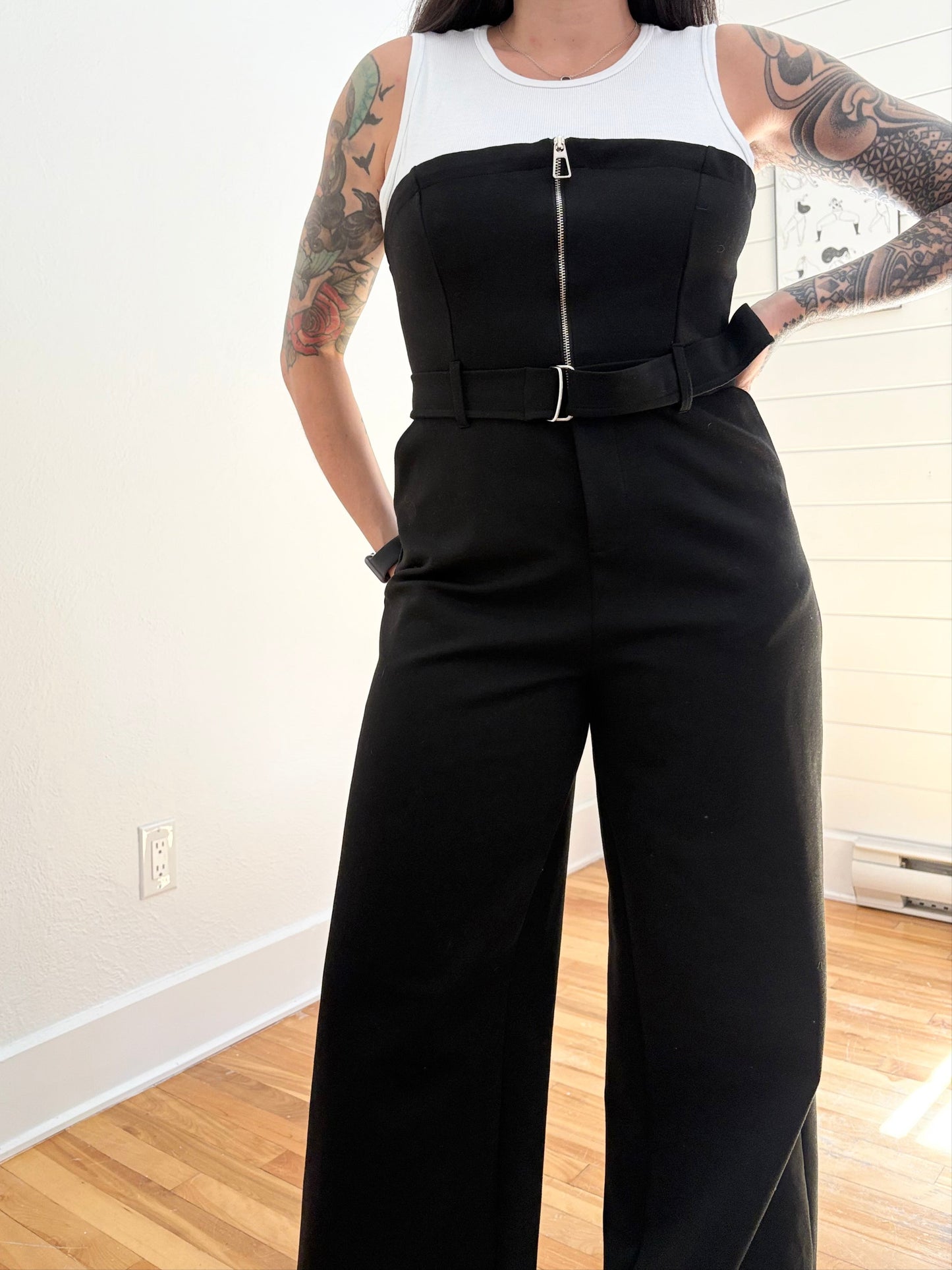 Desigual belted wide leg jumpsuit Large