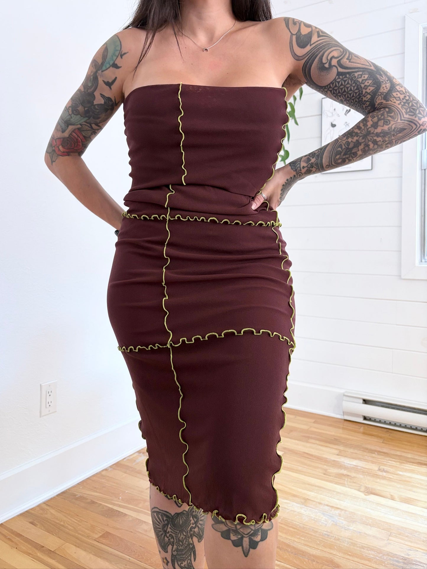 Marina Moscone foldover tubino mesh skirt XS-M