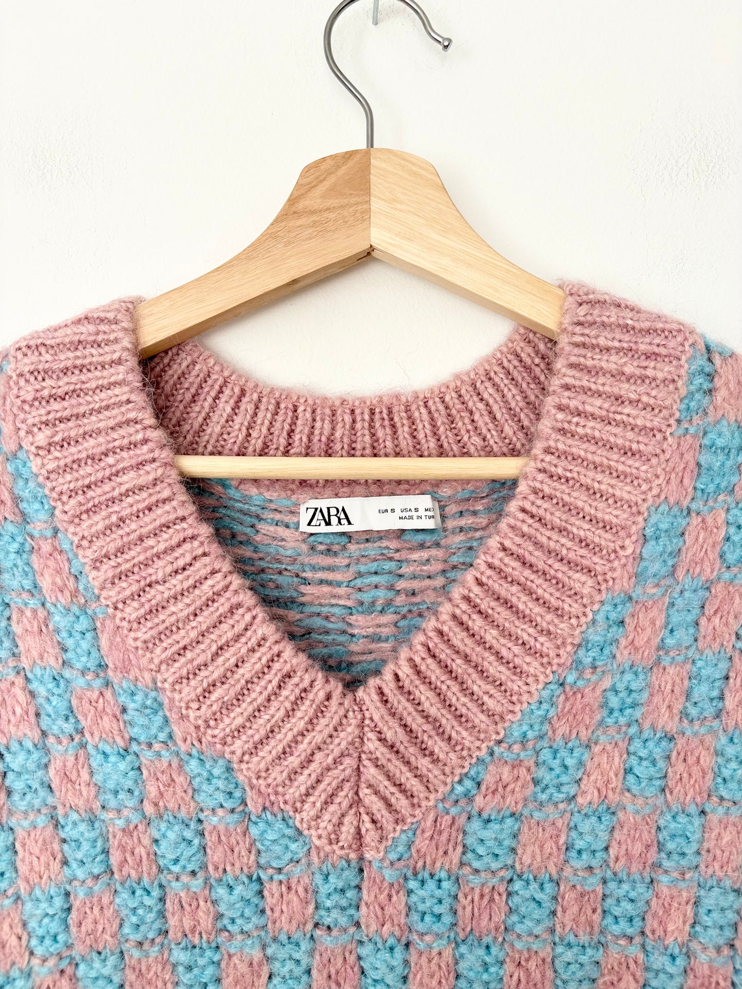 Zara wool blend knit checkered sleeveless sweater Small