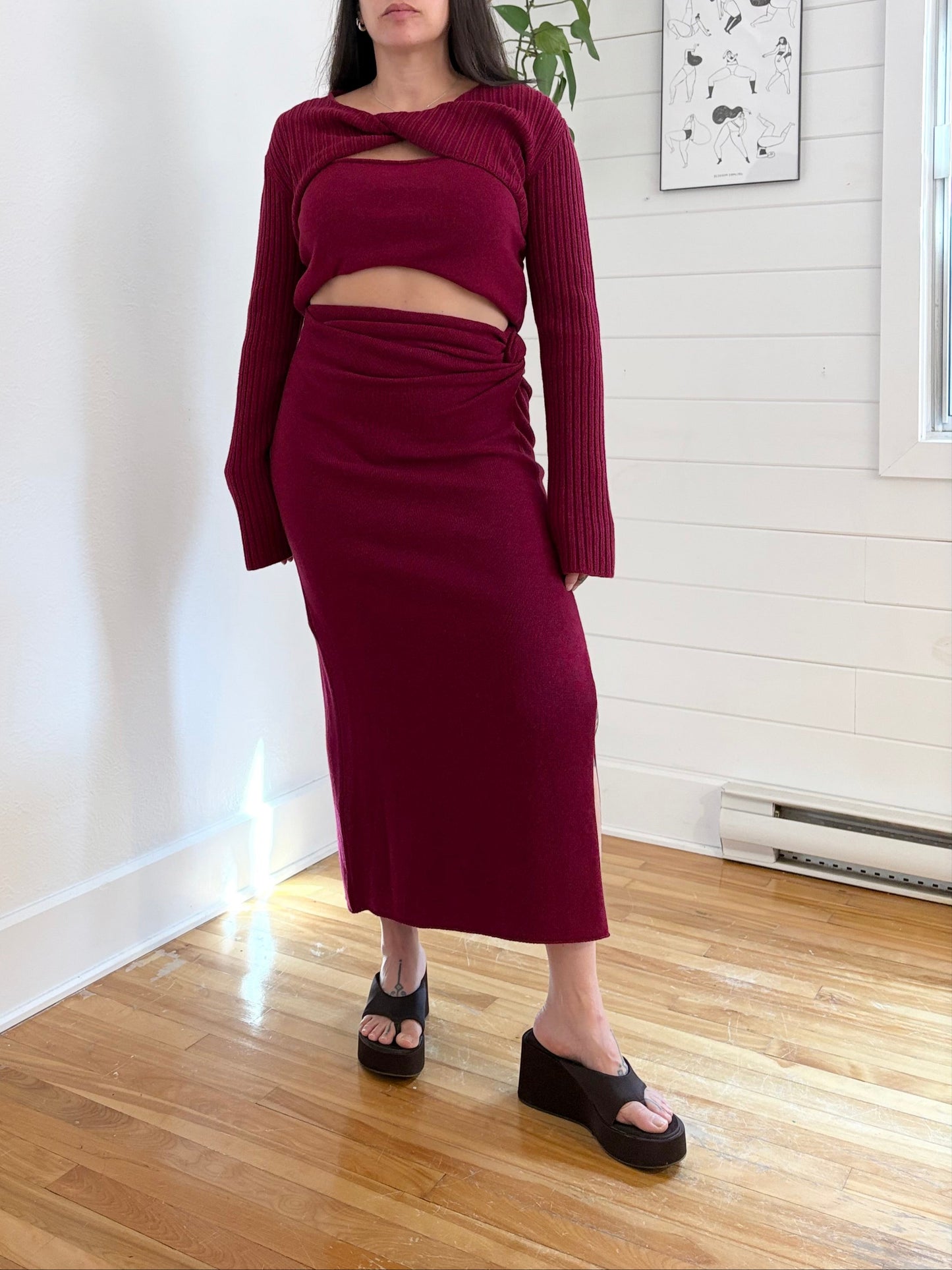 Marina Moscone cashmere twisted slit skirt M/L
