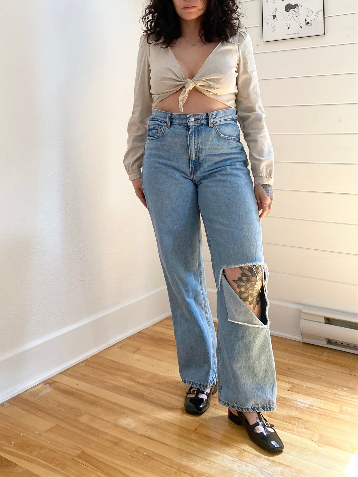 Zara linen blend tie-front crop top S/M