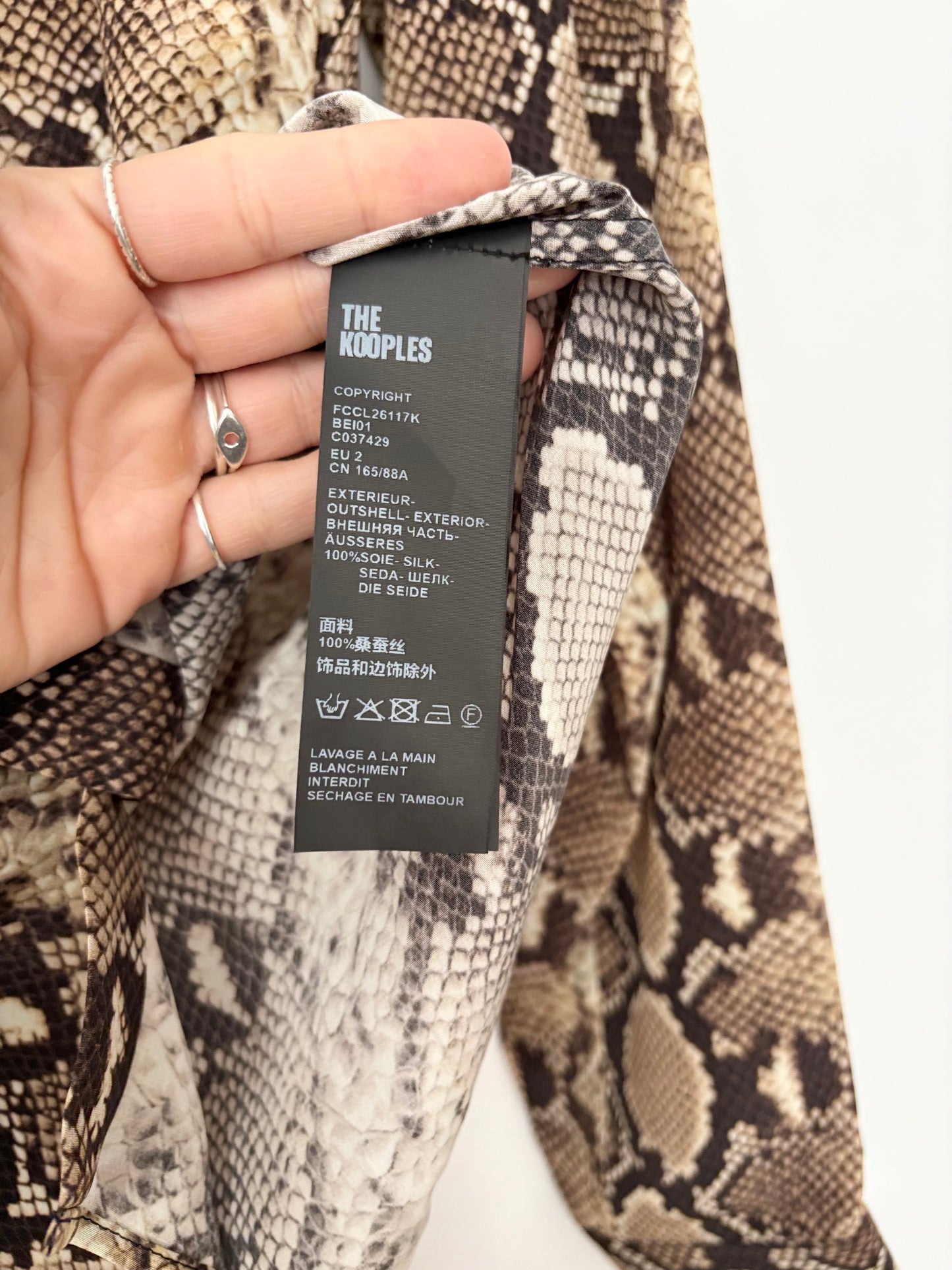 The kooples silk python button up shirt S/M