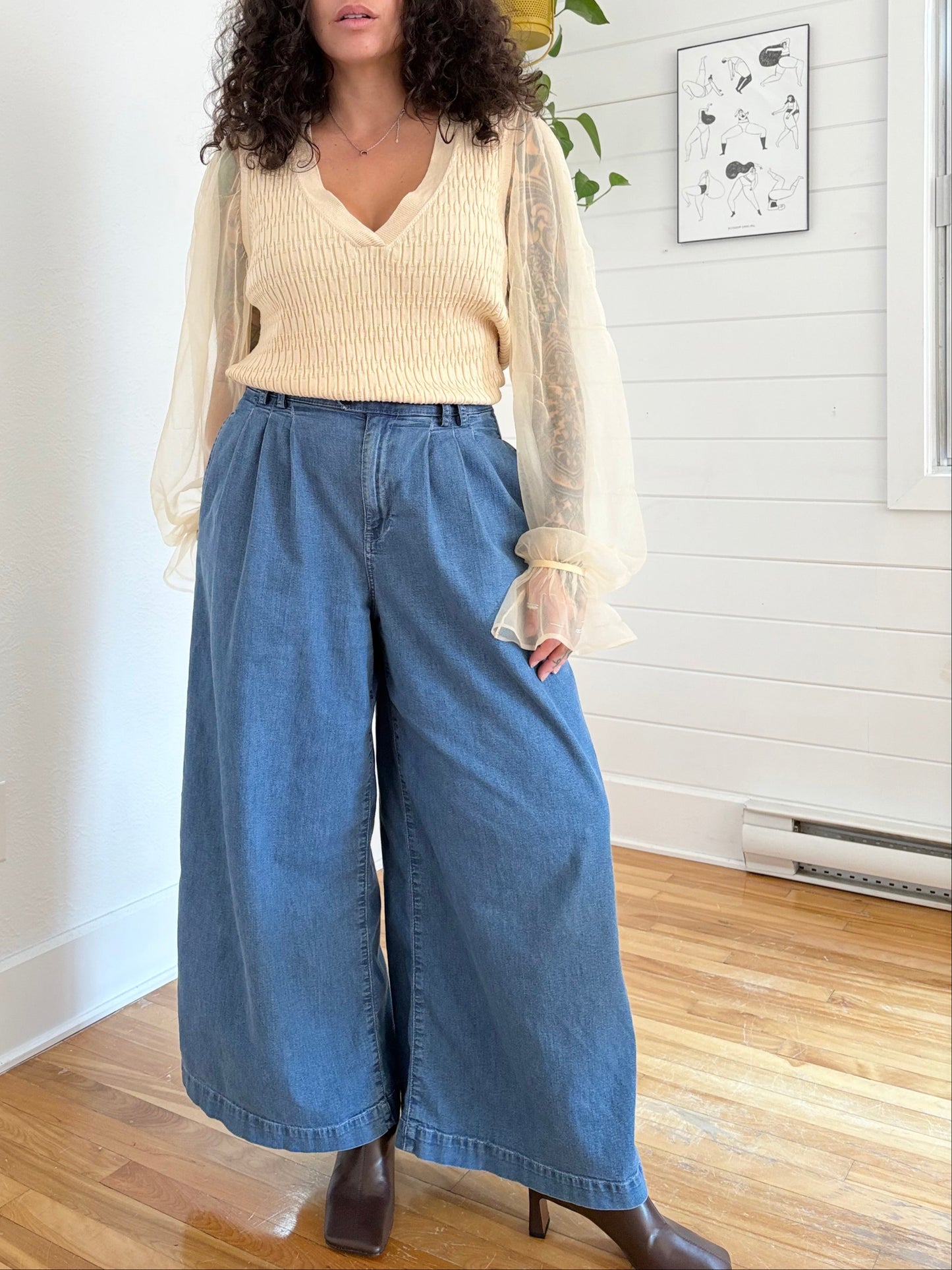 Anthropologie Maeve sheer puff sleeve knit sweater XL