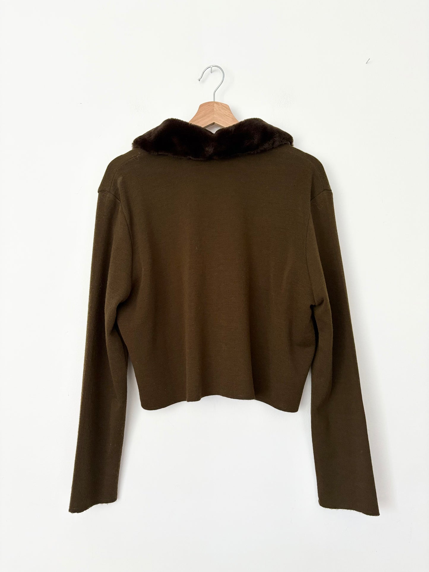 Vintage faux fur collared wool blend cardigan Large