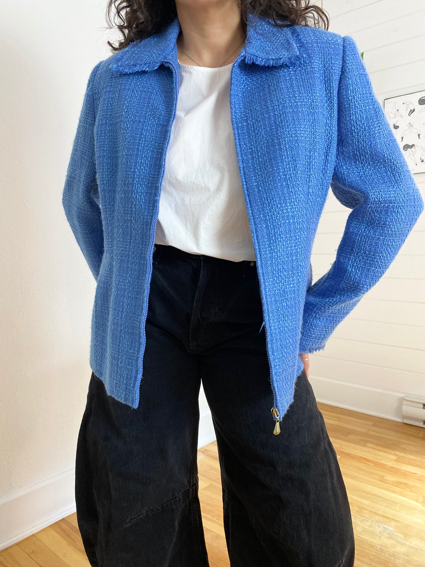Blazer zippé en tweed vintage Large