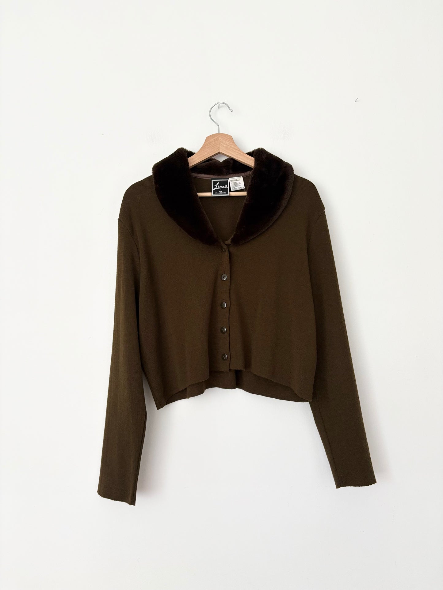 Vintage faux fur collared wool blend cardigan Large