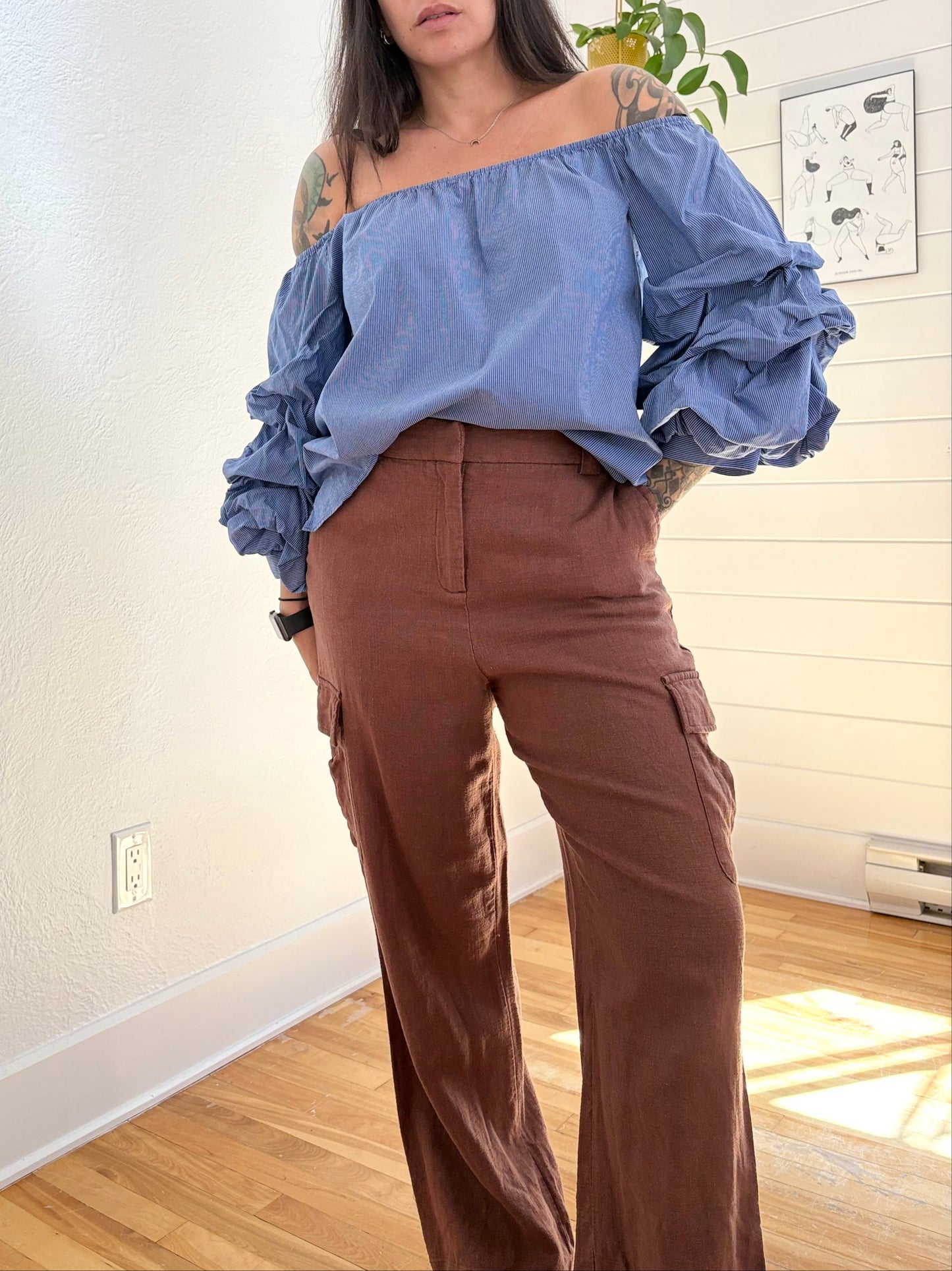 Chemisier à épaules dénudées et manches froncées Zara Medium