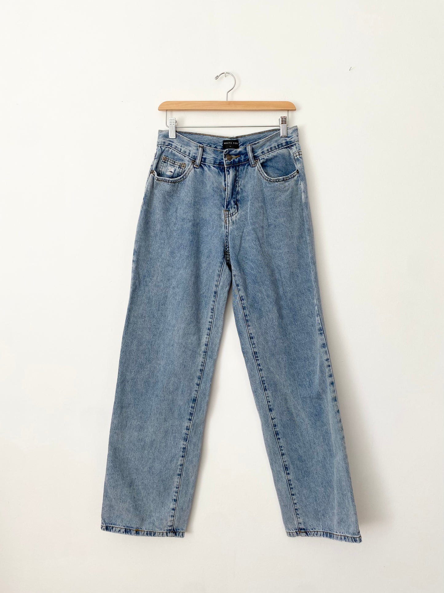 White fox distressed back wide leg jeans W27