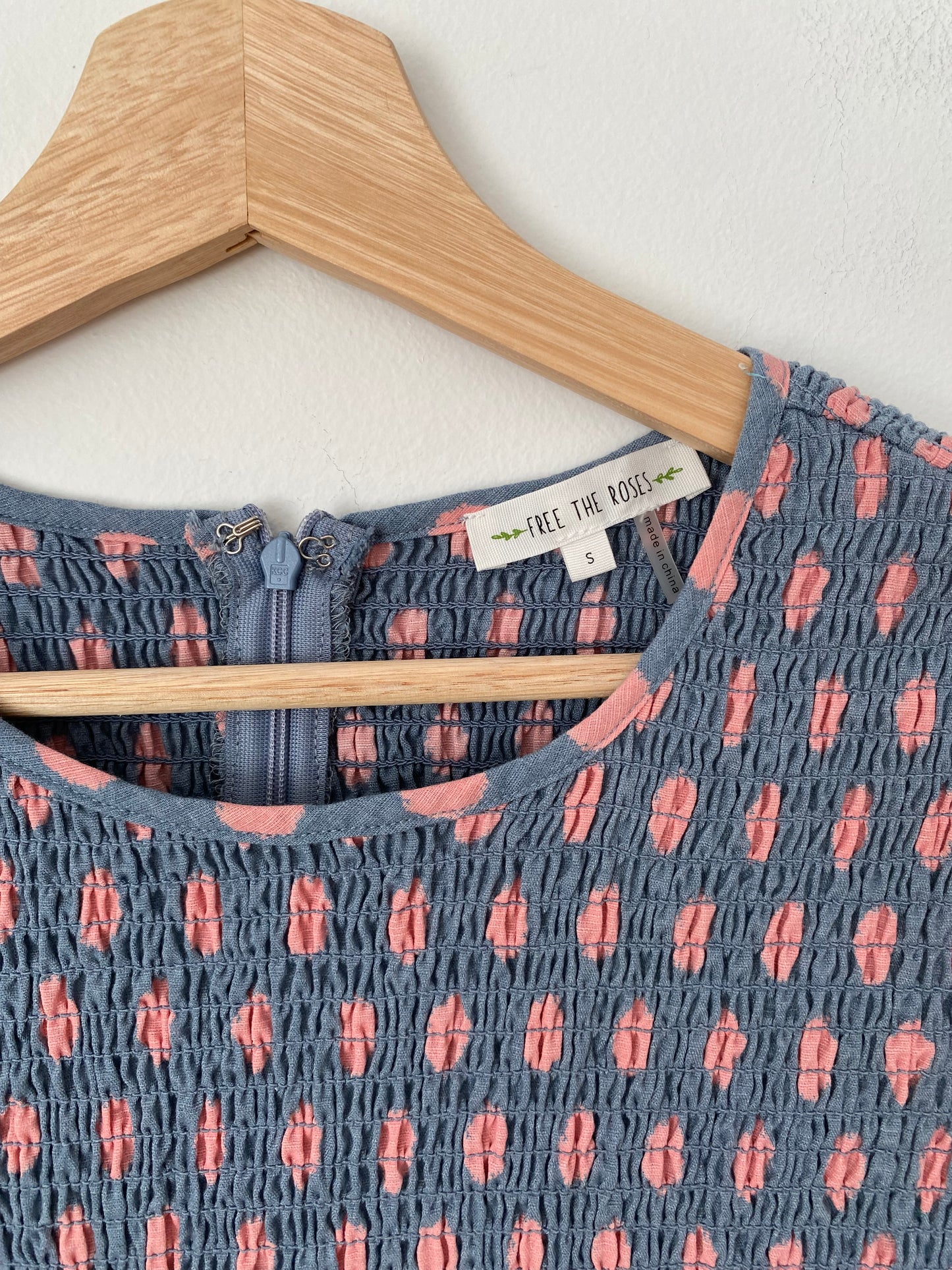 Free the roses Anthropologie smocked polka dot dress S/M