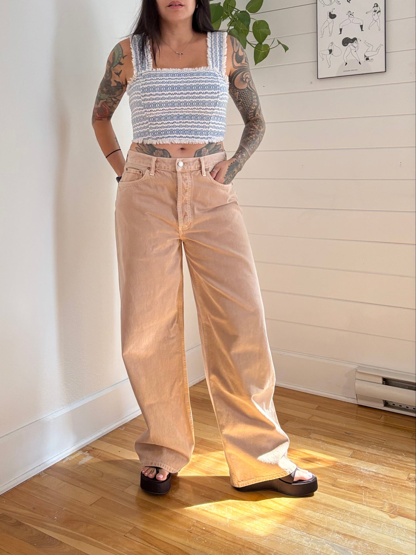 Agolde low slung baggy pink jeans W29