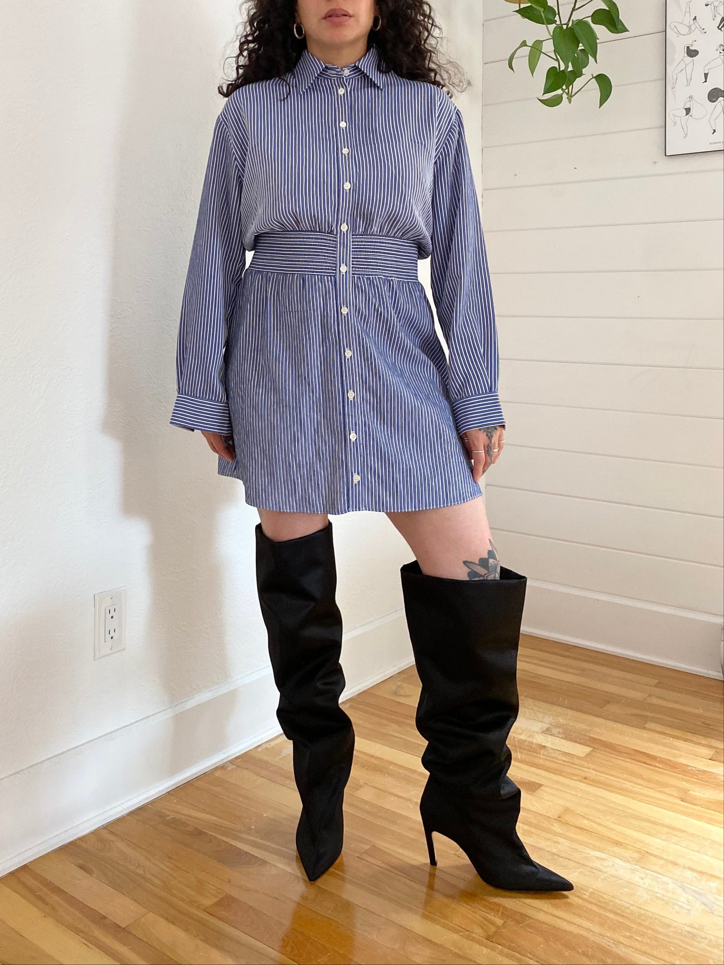 The kooples Amy stripe smocked waist shirt dress Medium