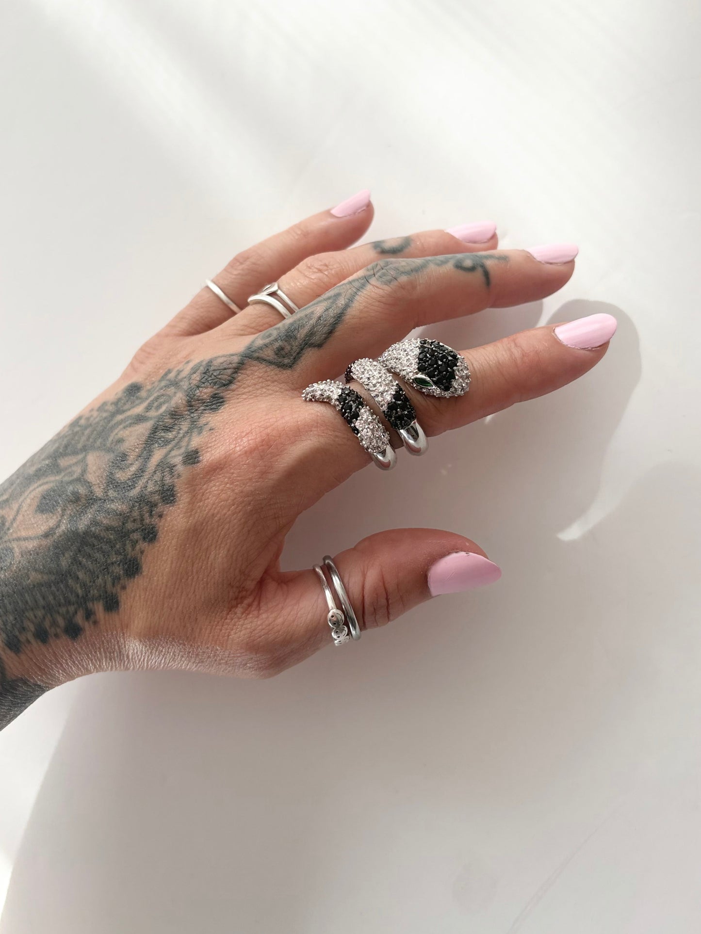 Noir NYC silver CZ pavé snake ring